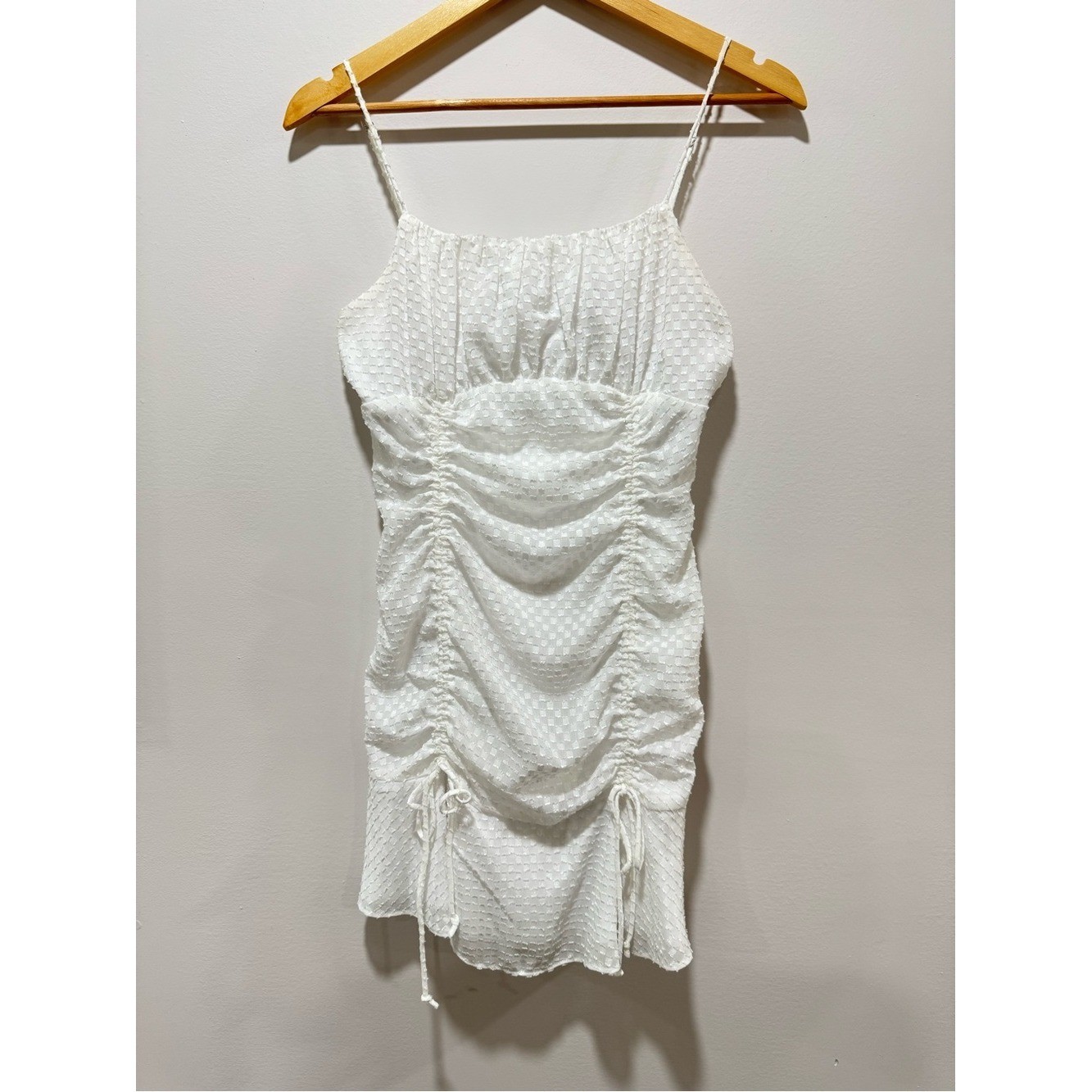 Cotton Candy LA White Ruched Mini Dress Spaghetti Strap Western Bodycon Size S