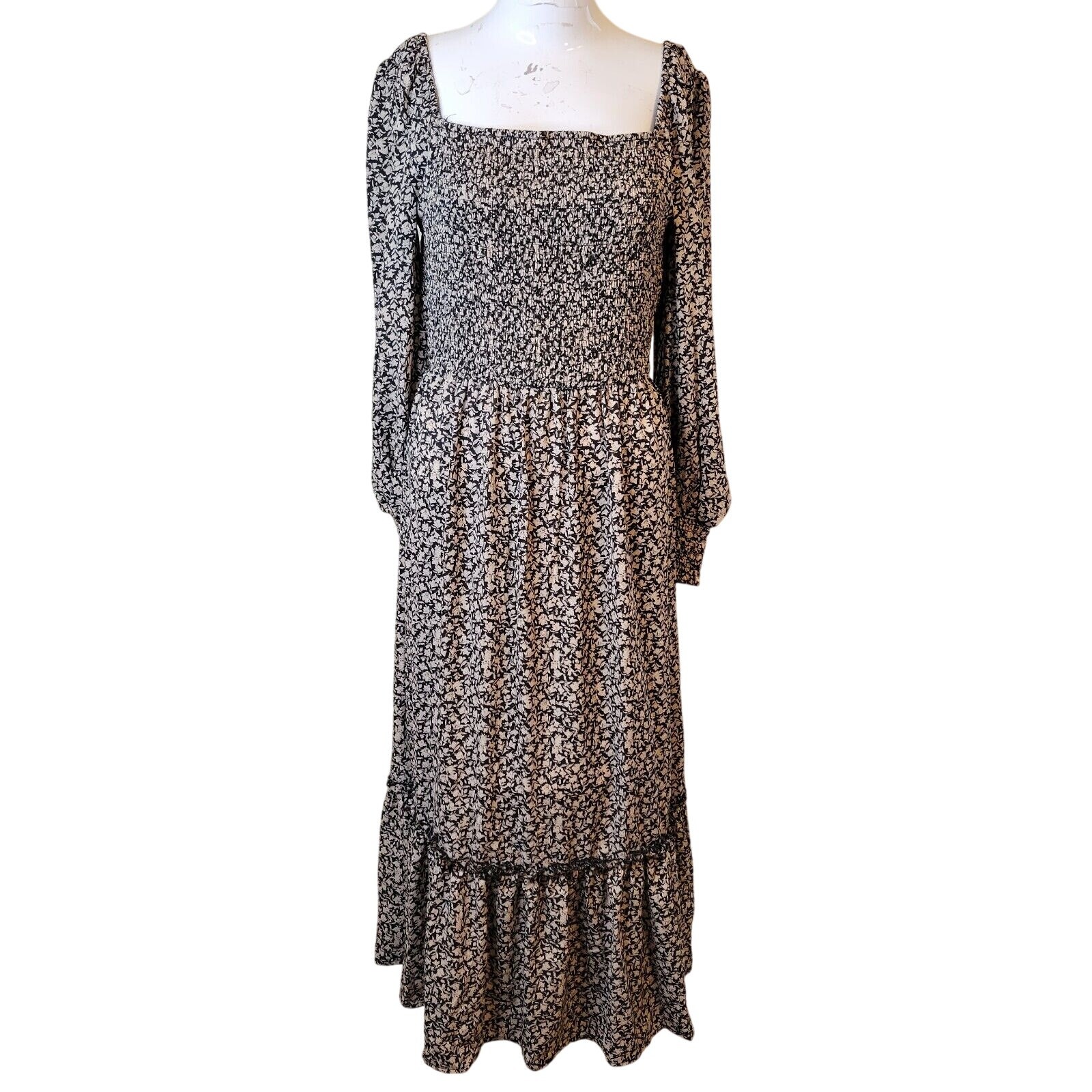 NEW Promesa Small Dress women maxi long flower longsleeve square neck stretch