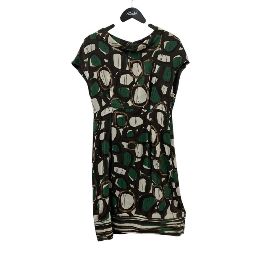 MaxMara Green Brown Silk Blend Short Sleeve Tunic Dress Sz 38