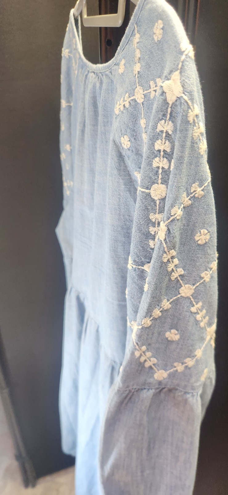 Old Navy Women’s Plus 3X Chambray BOHO Babydoll Embroidered Sleeved Dress