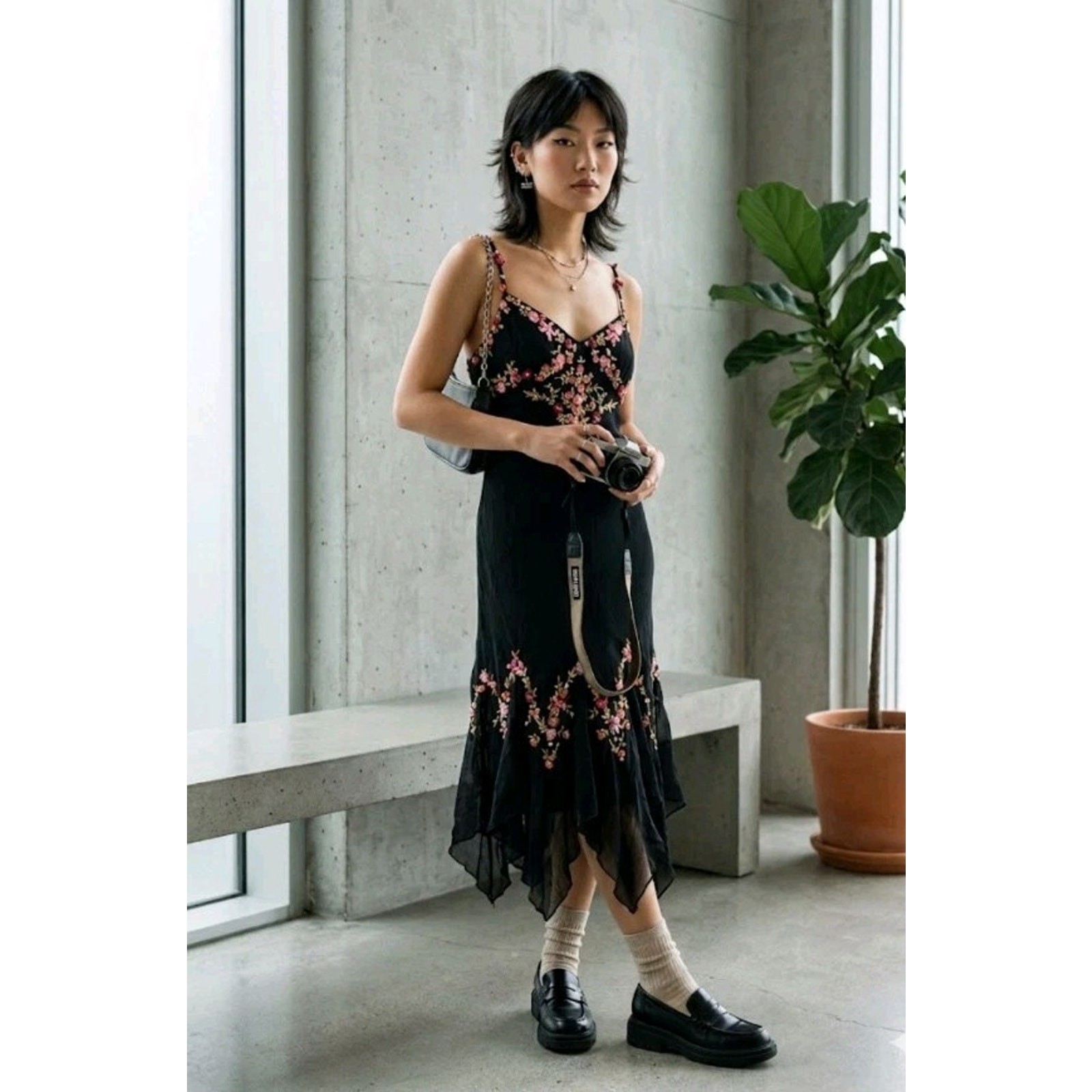 VTG Sue Wong Y2K Fairy Babydoll Silk Dress 12 Asymmetric Whimsigoth 3D Flower