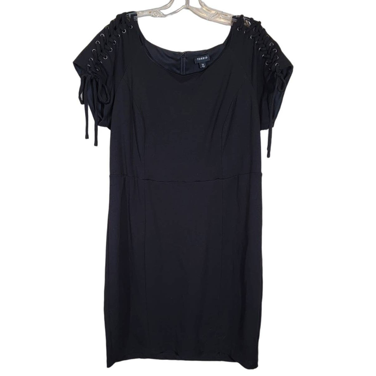 Torrid Women’s Sheath Mini Dress Lace Up Shoulders Round Neck Black Size 16