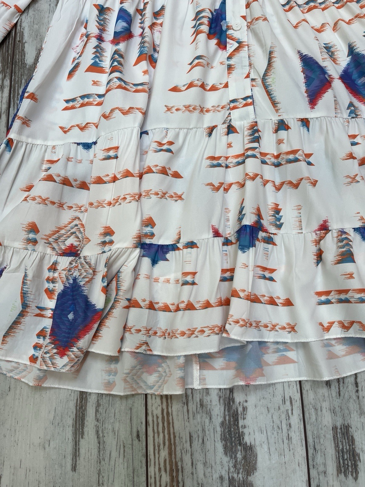 Boho Geometric Tribal Print Tiered Dress V-Neck Bell Sleeve Womens Medium NWOT
