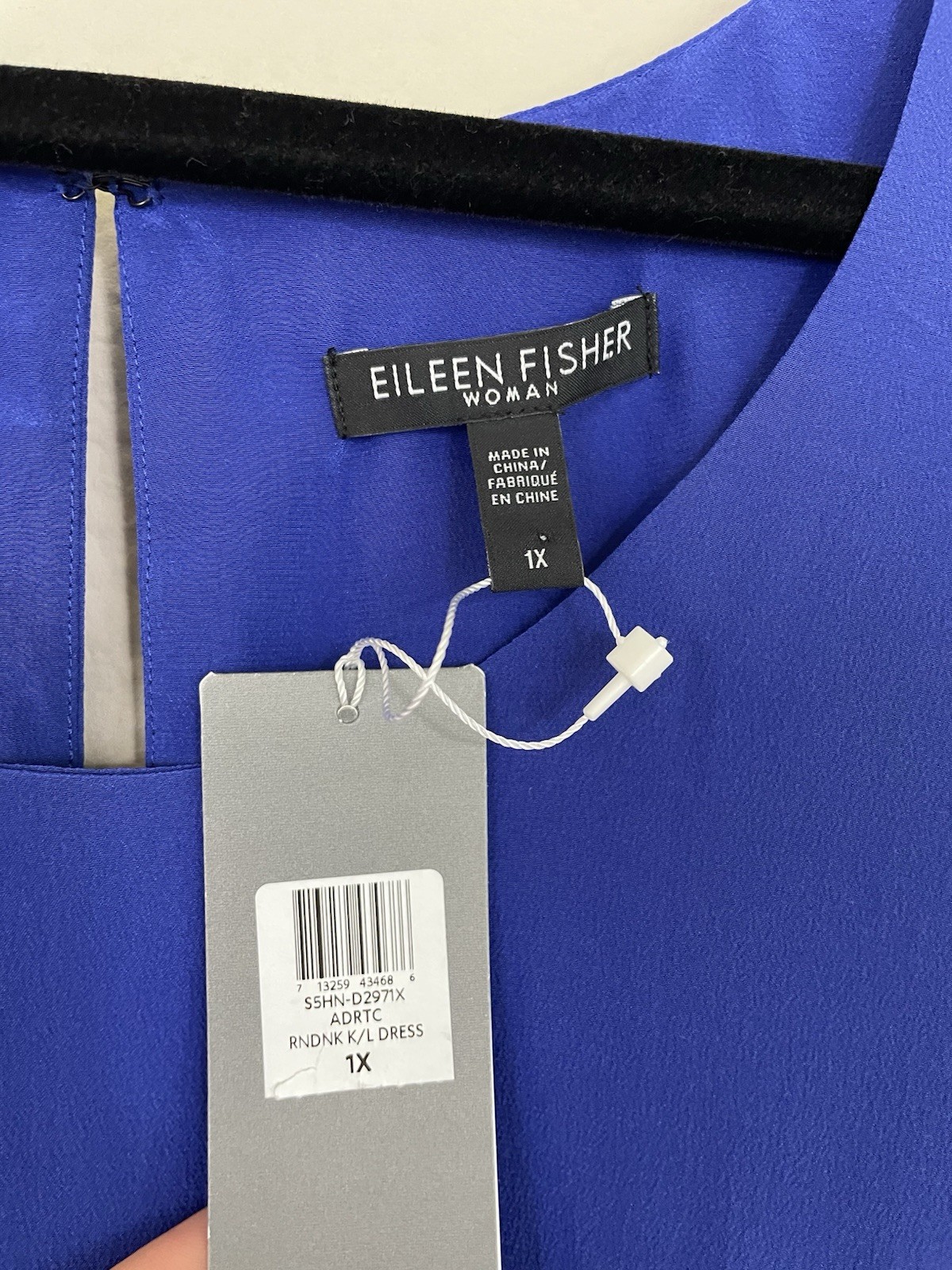 Eileen Fisher Layered Asymmetrical Sleeve Silk Dress Sapphire Blue Size 1X NWT