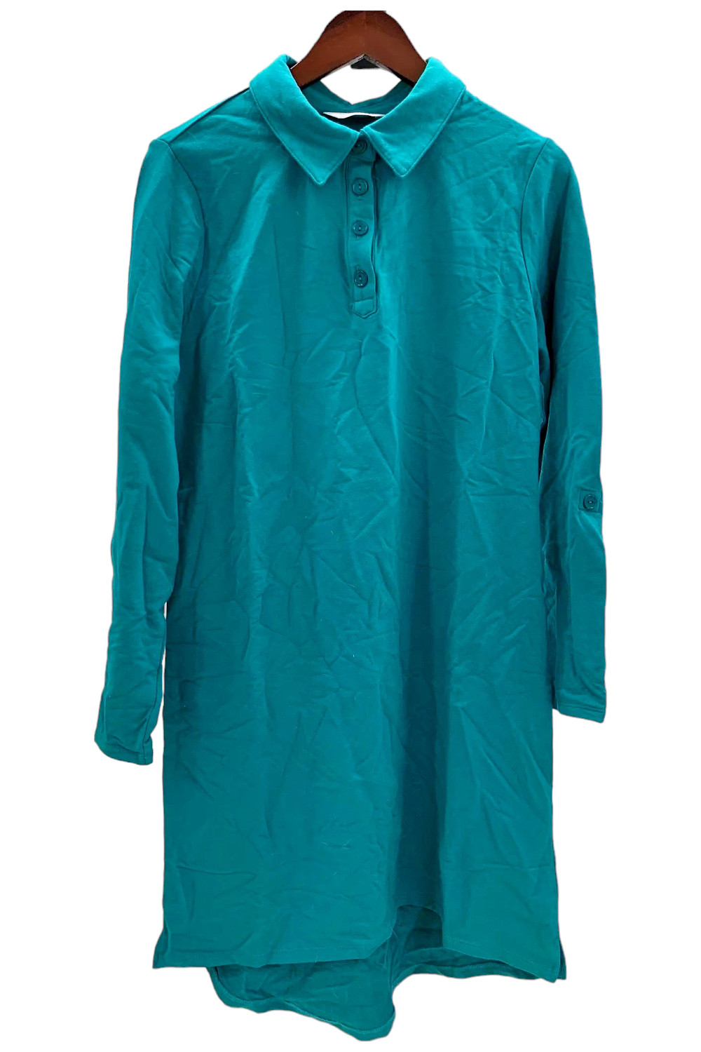 Sport Savvy Women’s Roll Sleeve Henley Polo Dress Rainforest