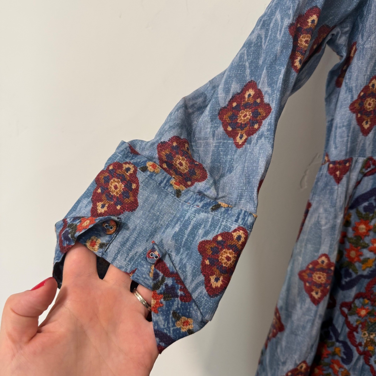 Soft Surroundings San Remo Midi Maxi Dress Blue Boho Embroidered Ikat 2GTB6