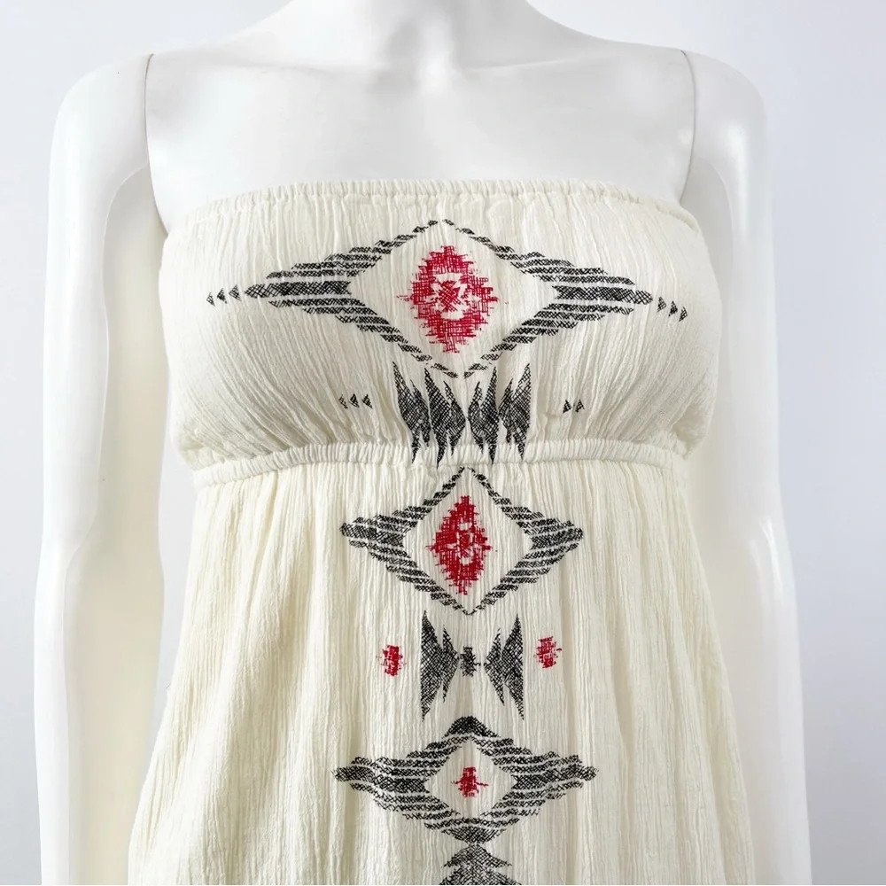 Rip Curl Ivory Strapless Aztec Maxi Dress Size XS Casual Boho Festival Summer