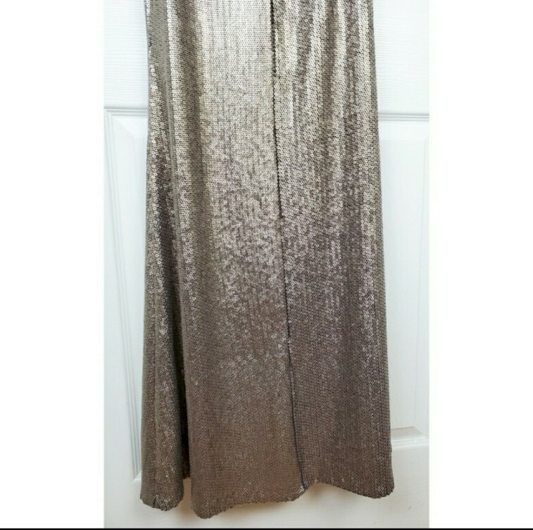 Xscape allower sequin glitter crisscross halter gown maxi dress size 4 brown NWT