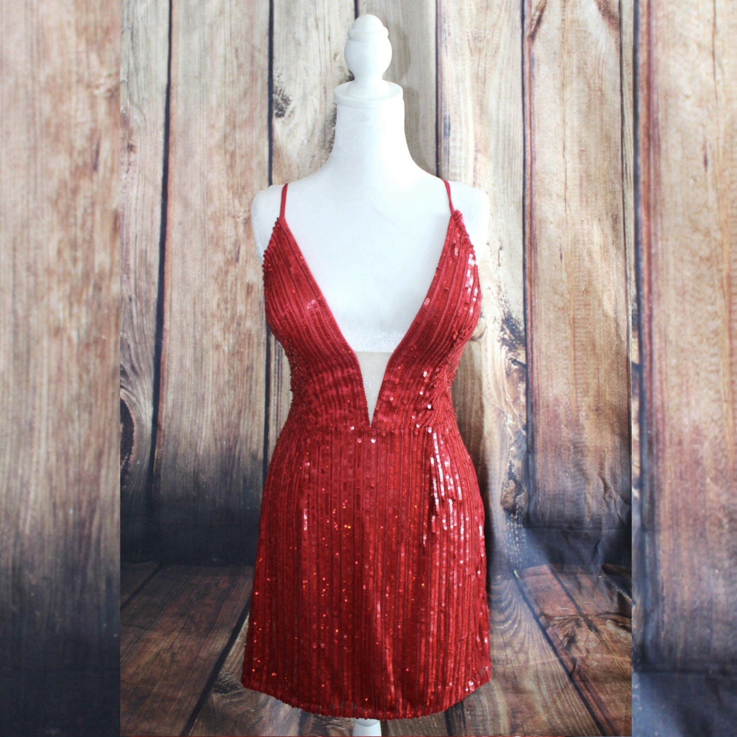 Aleta 477 Red Sequin Strappy Deep V Backless Mini Bodycon Dress Size 8