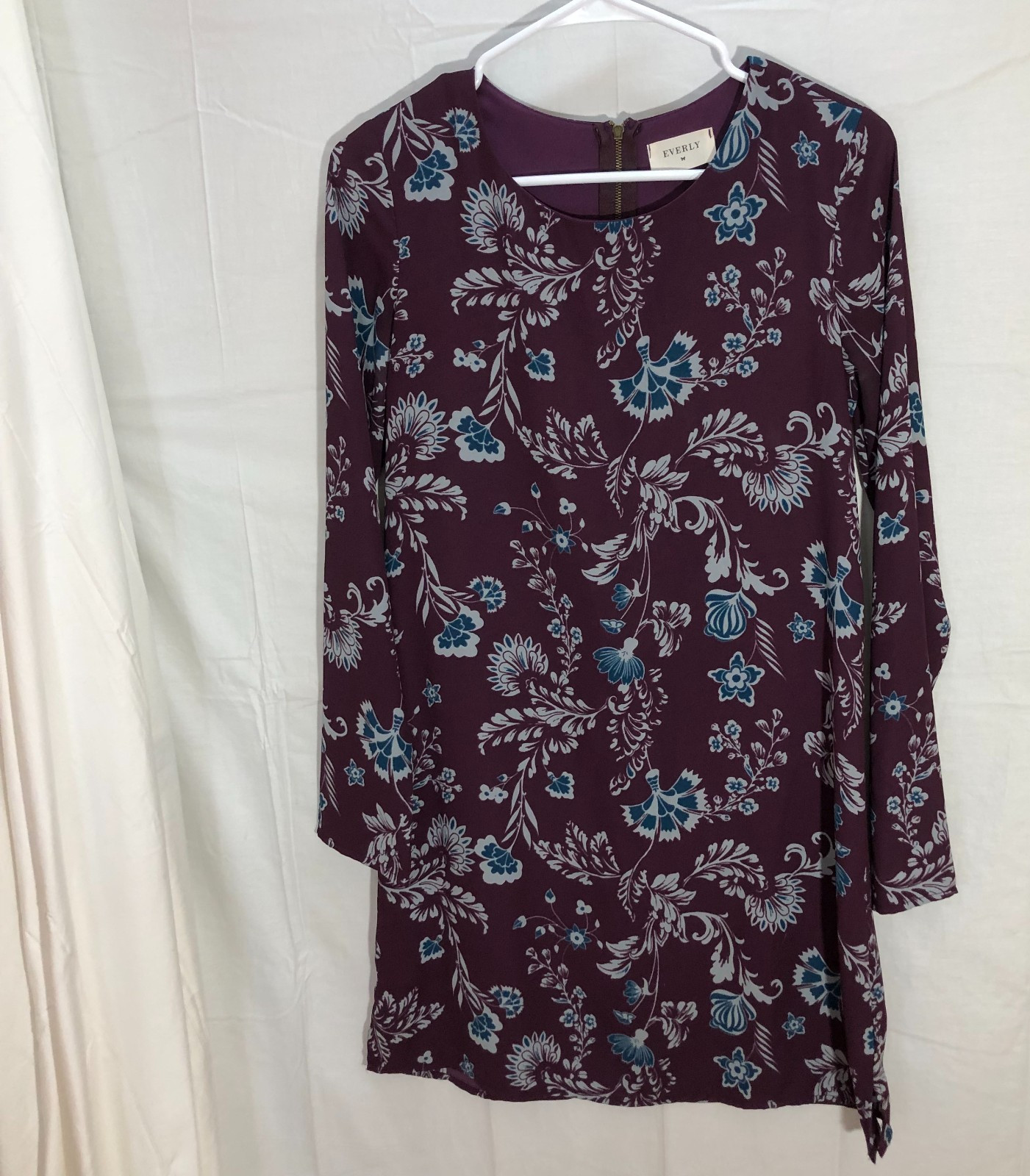 Everly Long Sleeve Burgundy Blue Floral Dress M Lined United States