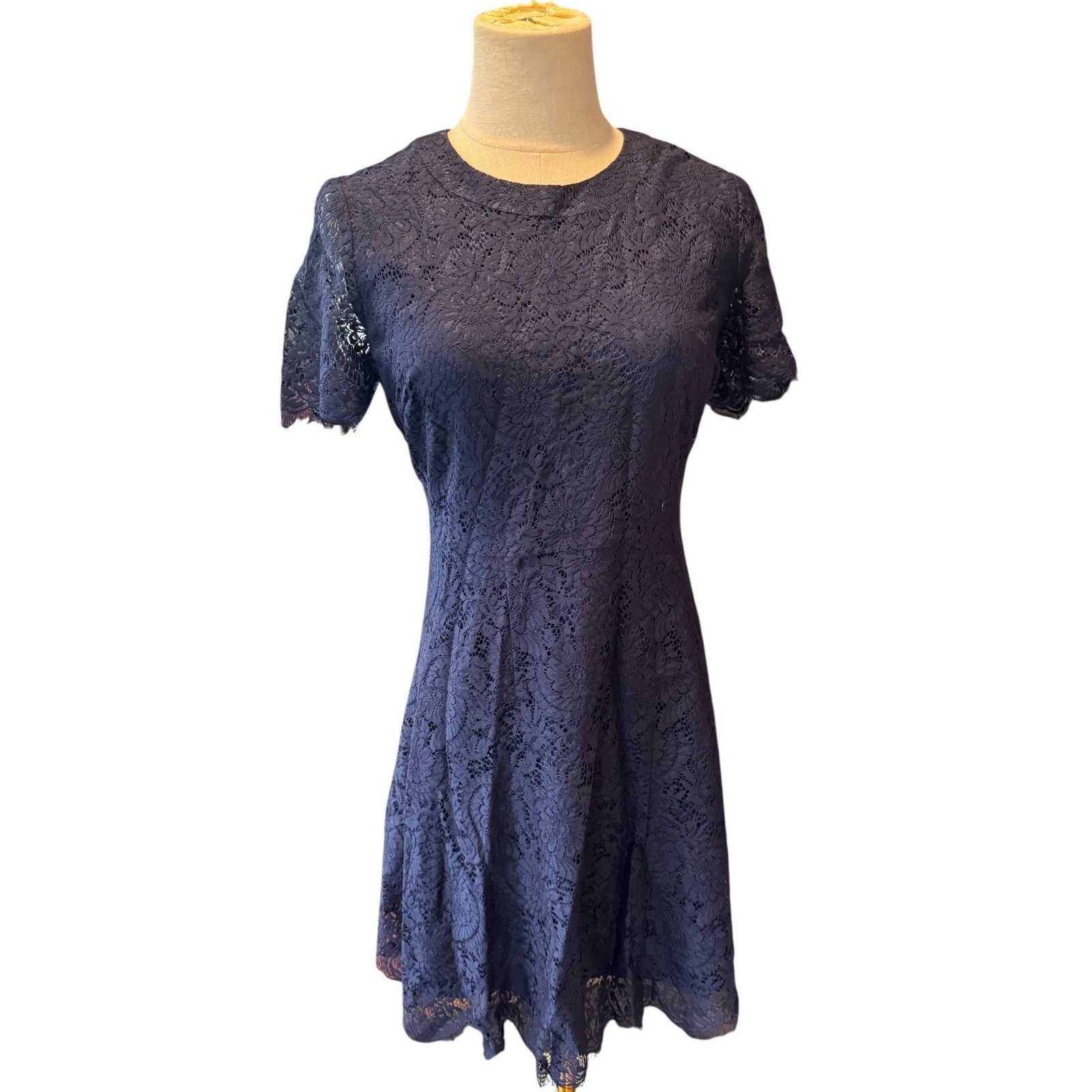 Madewell Navy Blue Floral Lace Mini Dress B6437 Short Sleeve NWT Size 2