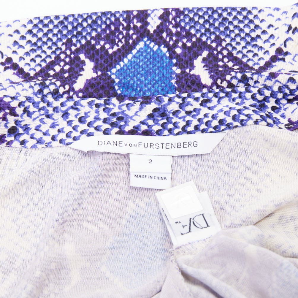 DIANE VON FURSTENBERG Abigail blue python snake print silk jersey dress US2 S