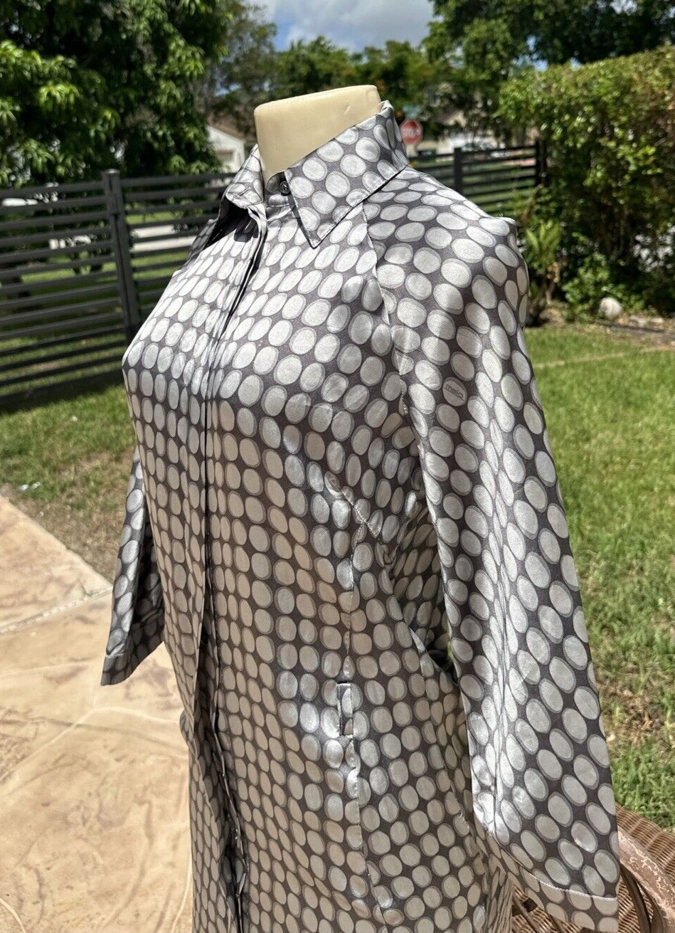 MALO GRAYS SILK PRINT BUTTON FRONT 3/4 SLEEVES CASUAL DRESS Sz 40 MADE IN ITALY
