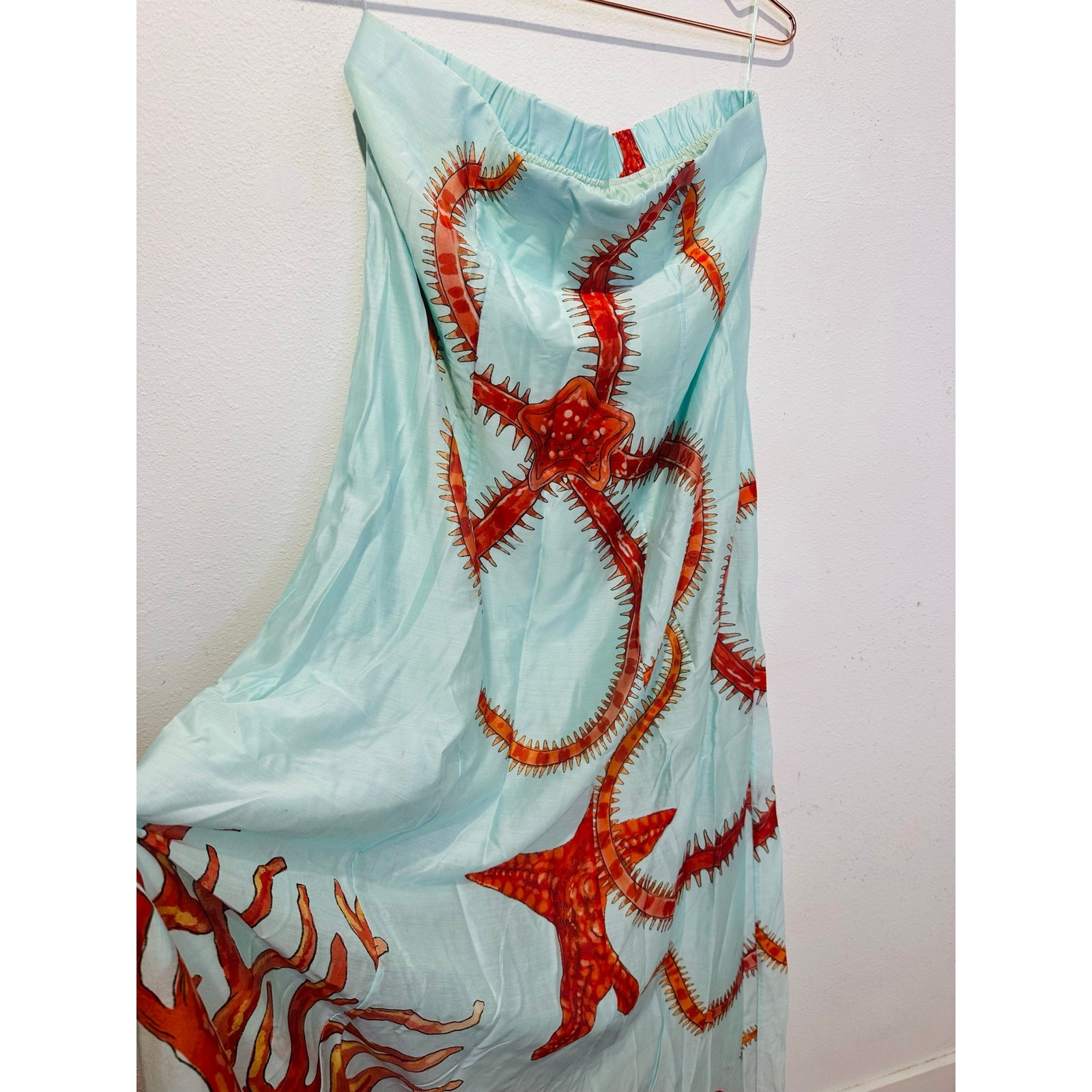 MUMA WORLD Blue Red Starfish Print SleevelessUrsa Maxi Dress size Large
