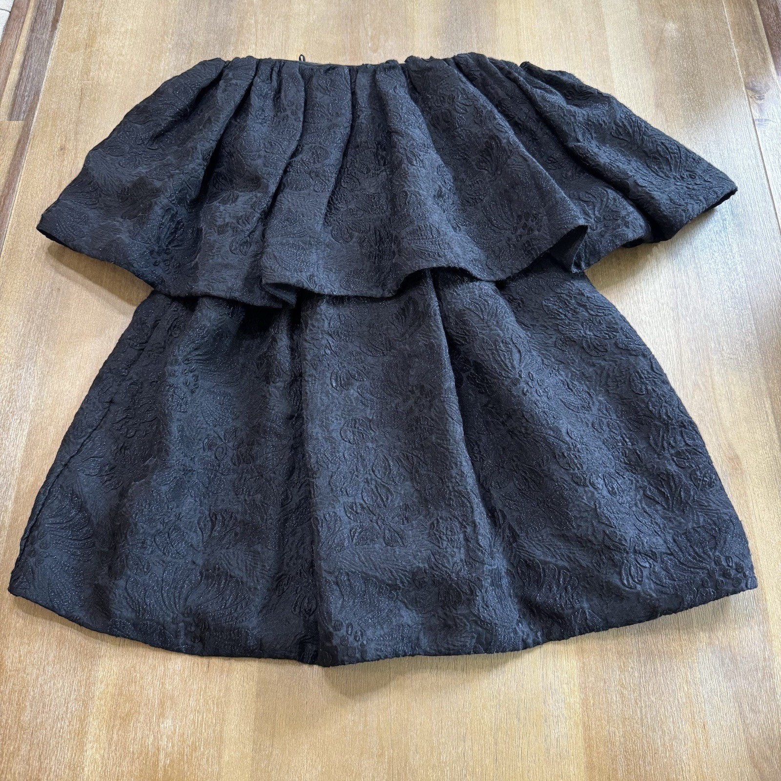 Ulla Johnson Mini Dress Size 4 Strapless Jacquard Floral Motif Black Silk Blend