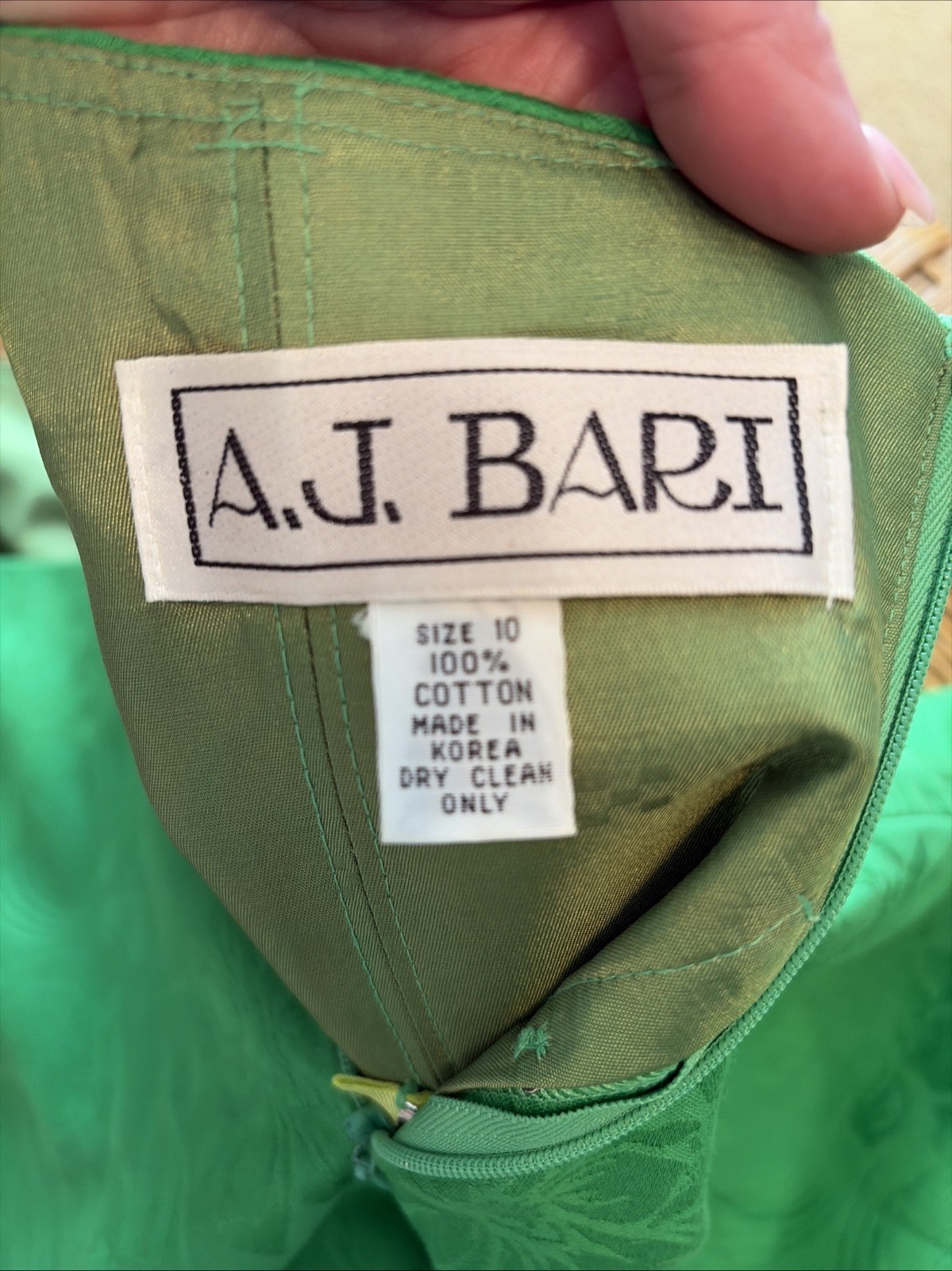 A.J. Bari Strapless Green Brocade Boned Cocktail Dress Sz 8/10