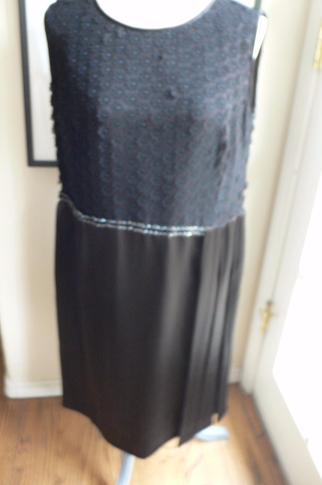 Andre Laug black dressy s/l dress dropped waist silk poly cotton nylon est.M