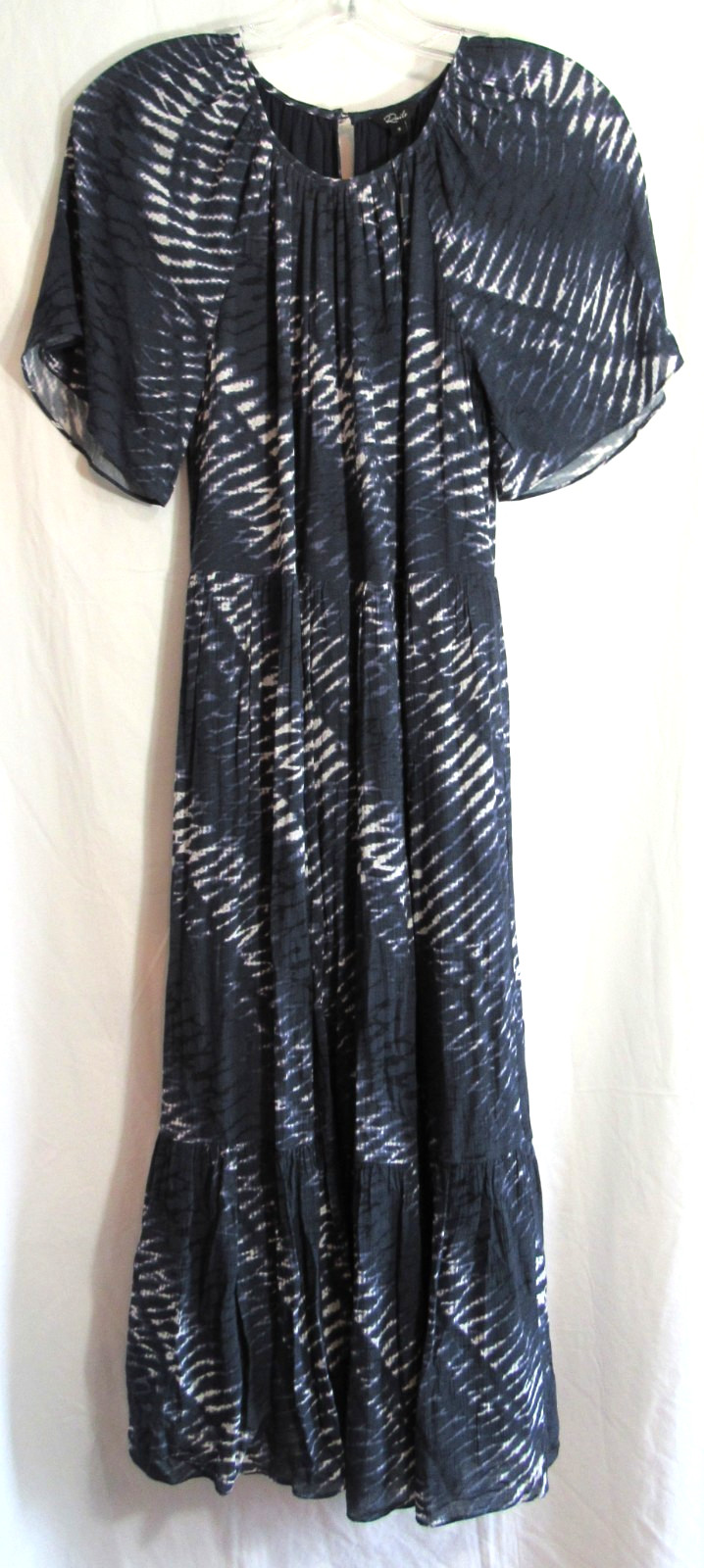 Rails Blue Tie Dye Ruffle Bottom Keyhole Button Back Lined Midi Dress SM NWOT