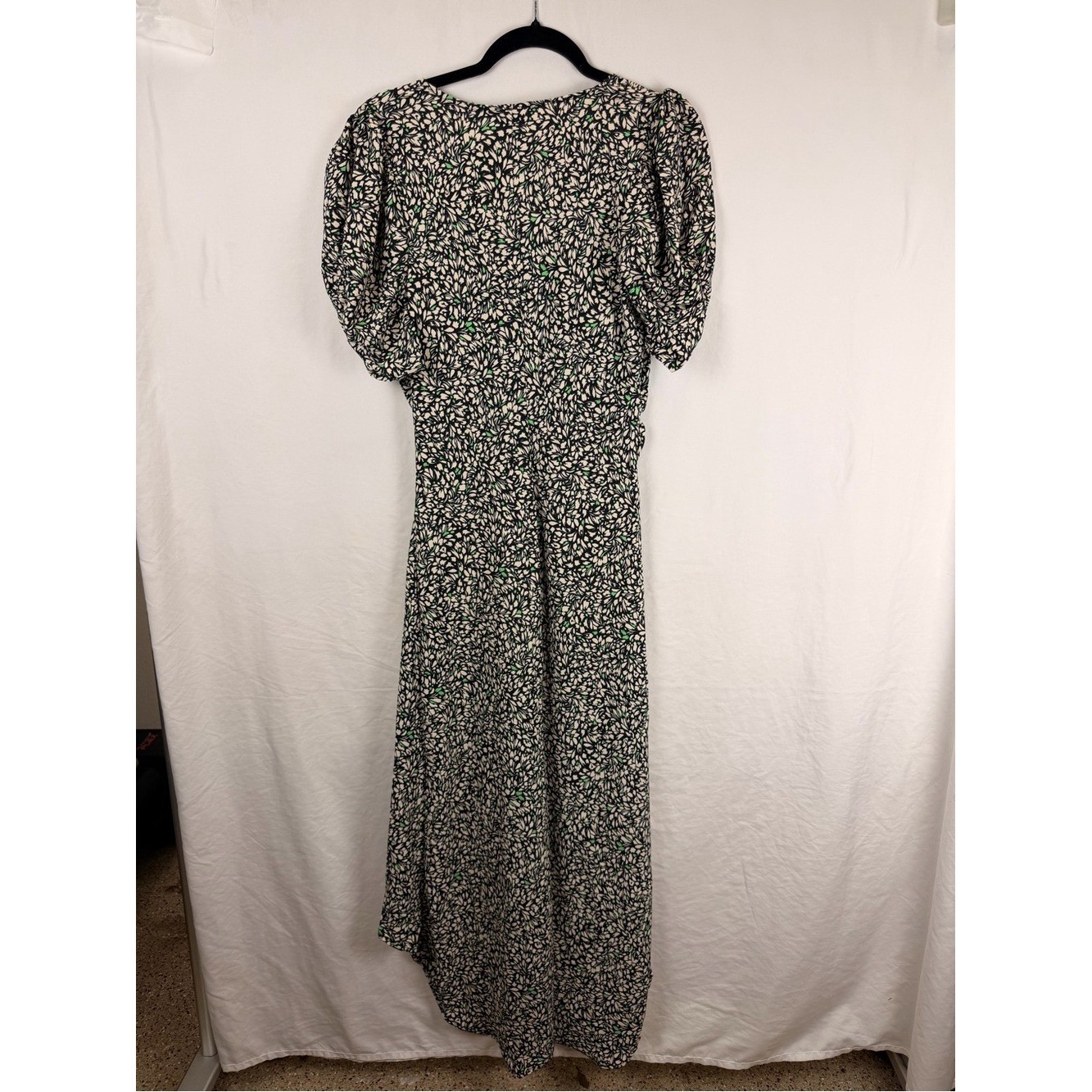 a new day Black Floral High-Low Midi Dress with Puff Sleeves Sz M