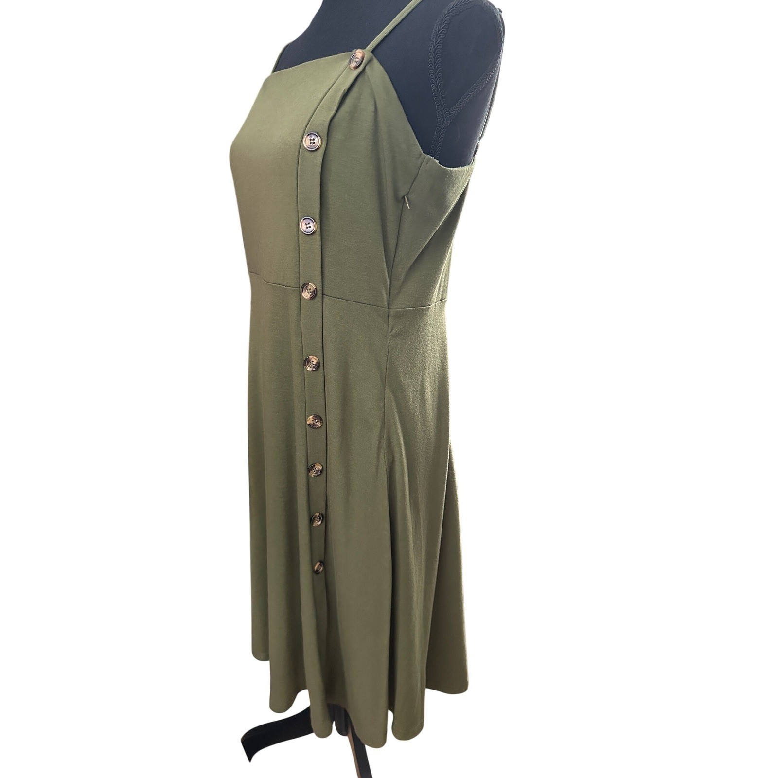 Lyrur Olive Green Button Front Spaghetti Strap Midi Dress L Breezy Summer
