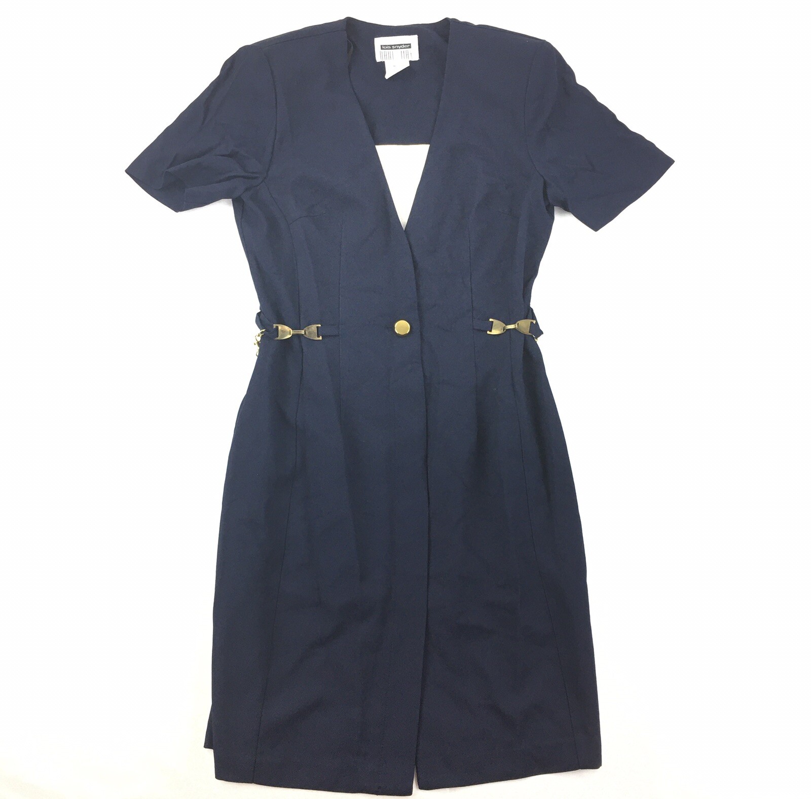 NWT Vintage Lois Snyder Dani Max Button Front Dress Womens Sz 10 Navy Ivory