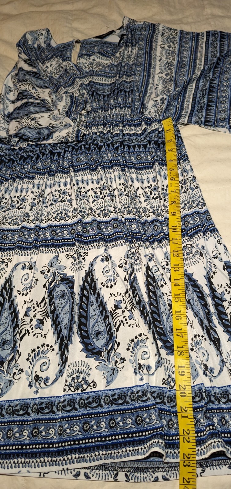 New MILE GABRIELLE Blue Paisley KAFTAN Dress PLUS Size XL Silky Soft Satin