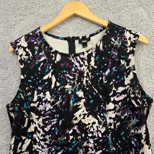 Mossimo Abstract Midi Sheath Sleeveless Dress XL Black Stretch Back Zip Career