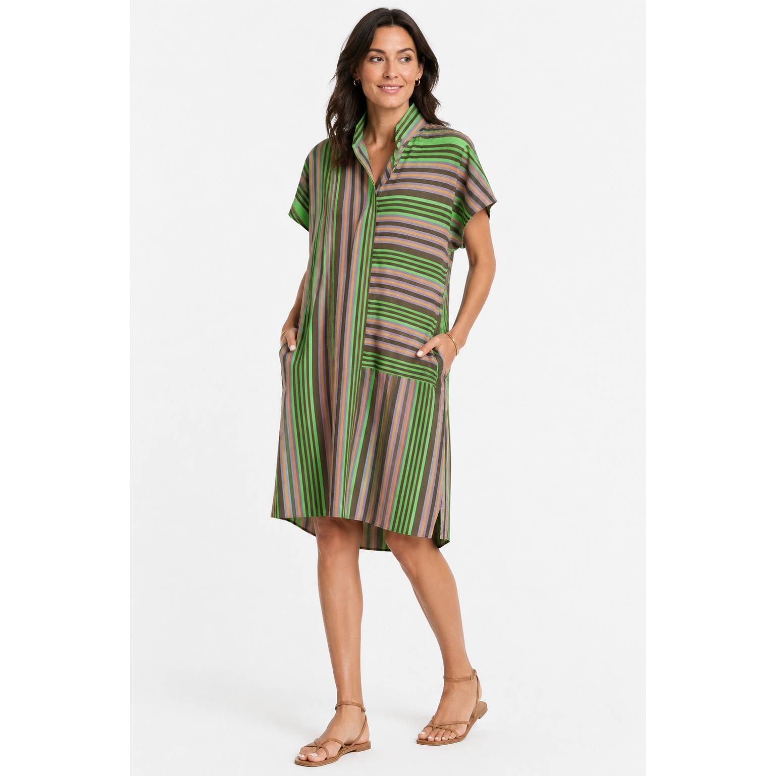 Akris Punto Striped Shirt Dress Women’s US 8 EU 40 Multicolor Cotton Poplin