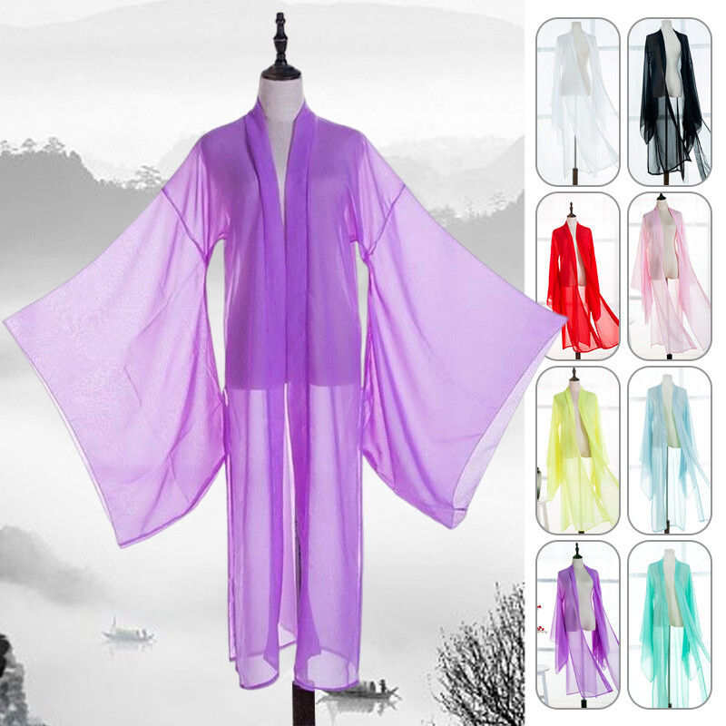 Hanfu Cardigan Ancient Chinese Long Sleeve Shirts Chiffon Coat Dance Clothing