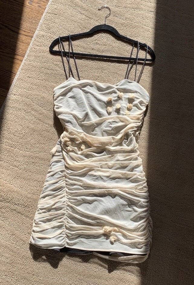 Zara Mesh Sleeveless Folds 3D Flower Mini Dress