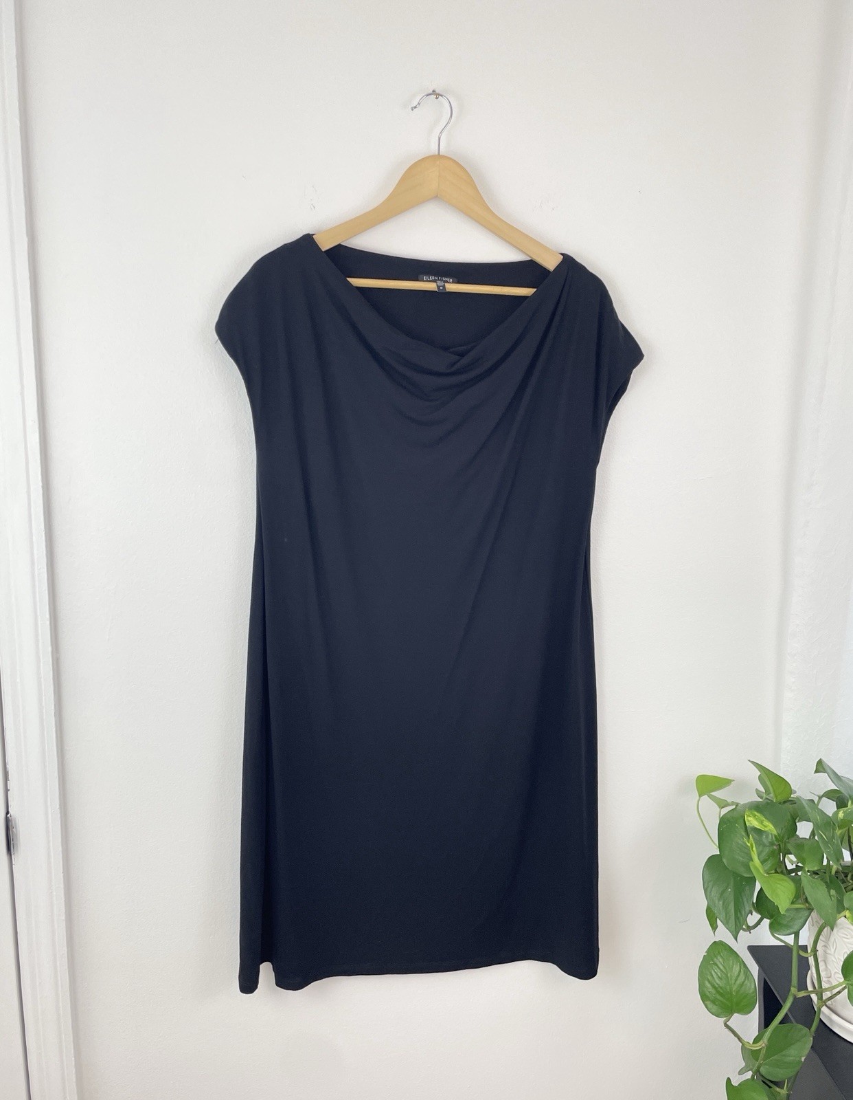 Eileen Fisher M Black Scoop Neck Sleeveless Sheath Dress Women’s Medium Stretch