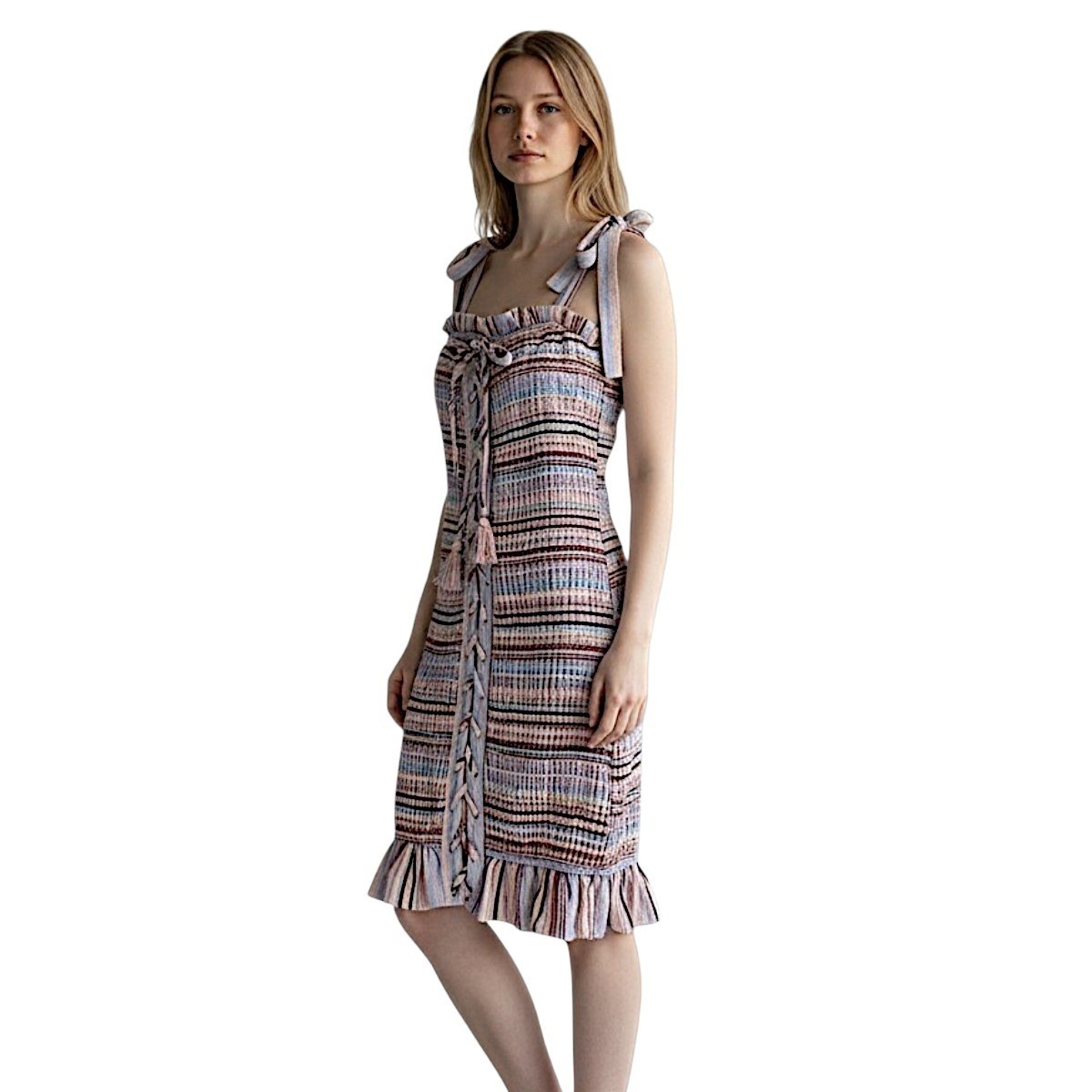 Storia Smocked Mini Dress S Purple Striped Tie Shoulder Boho Fairy Hippie Retro