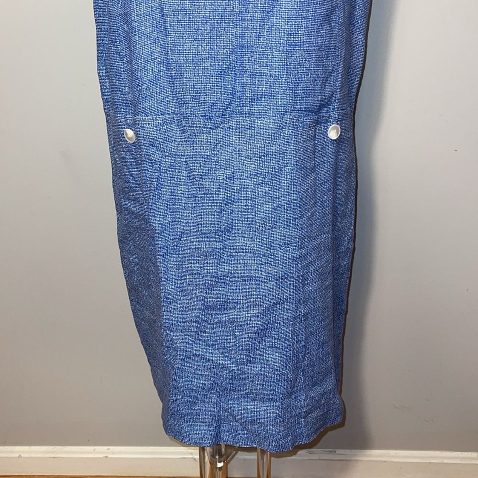 J.McLaughlin Linen Split Round Neck Sleeveless Besom Front Pocket Shift Dress. M