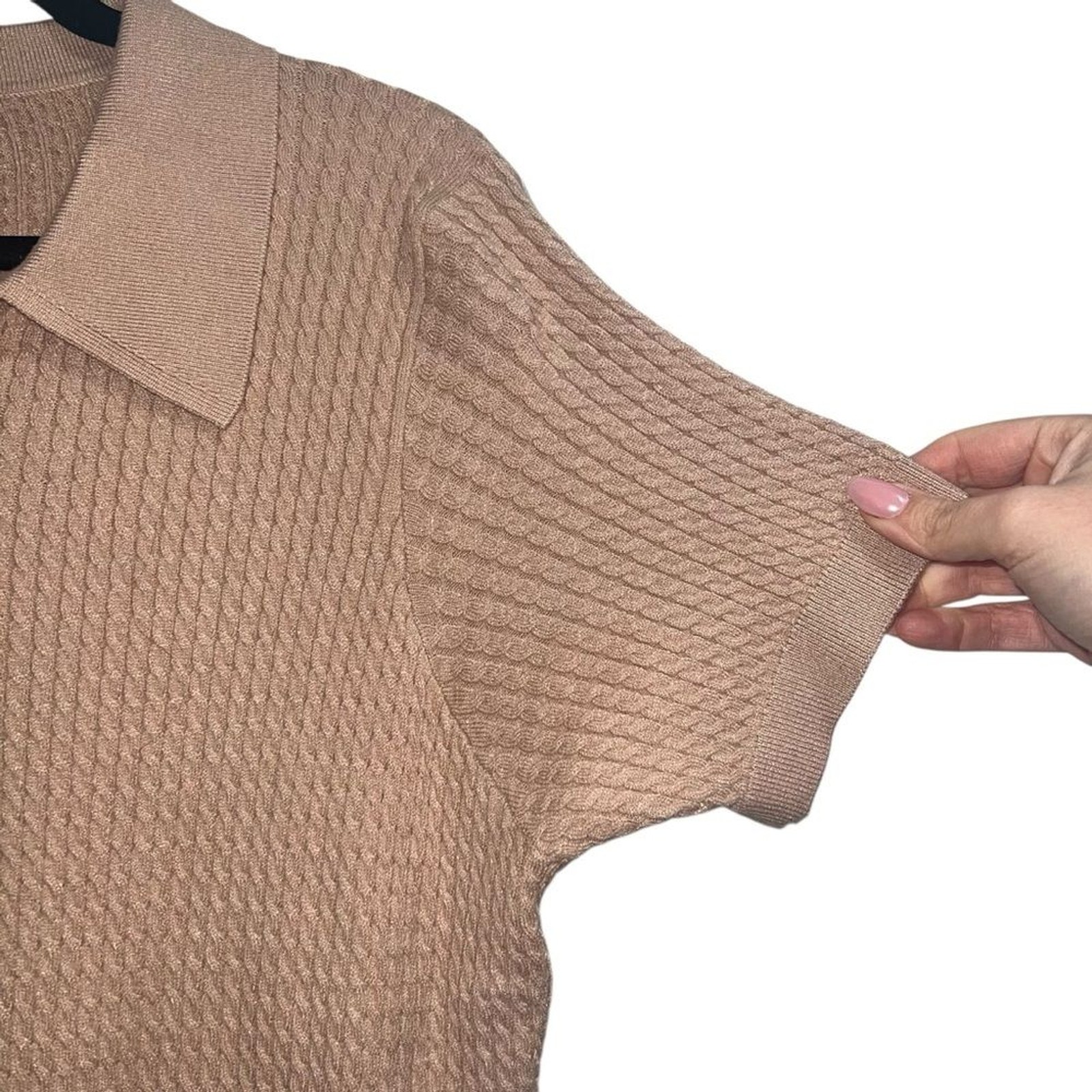 NEW NWT WeWoreWhat Cable Knit Polo Dress In Beige SIZE L