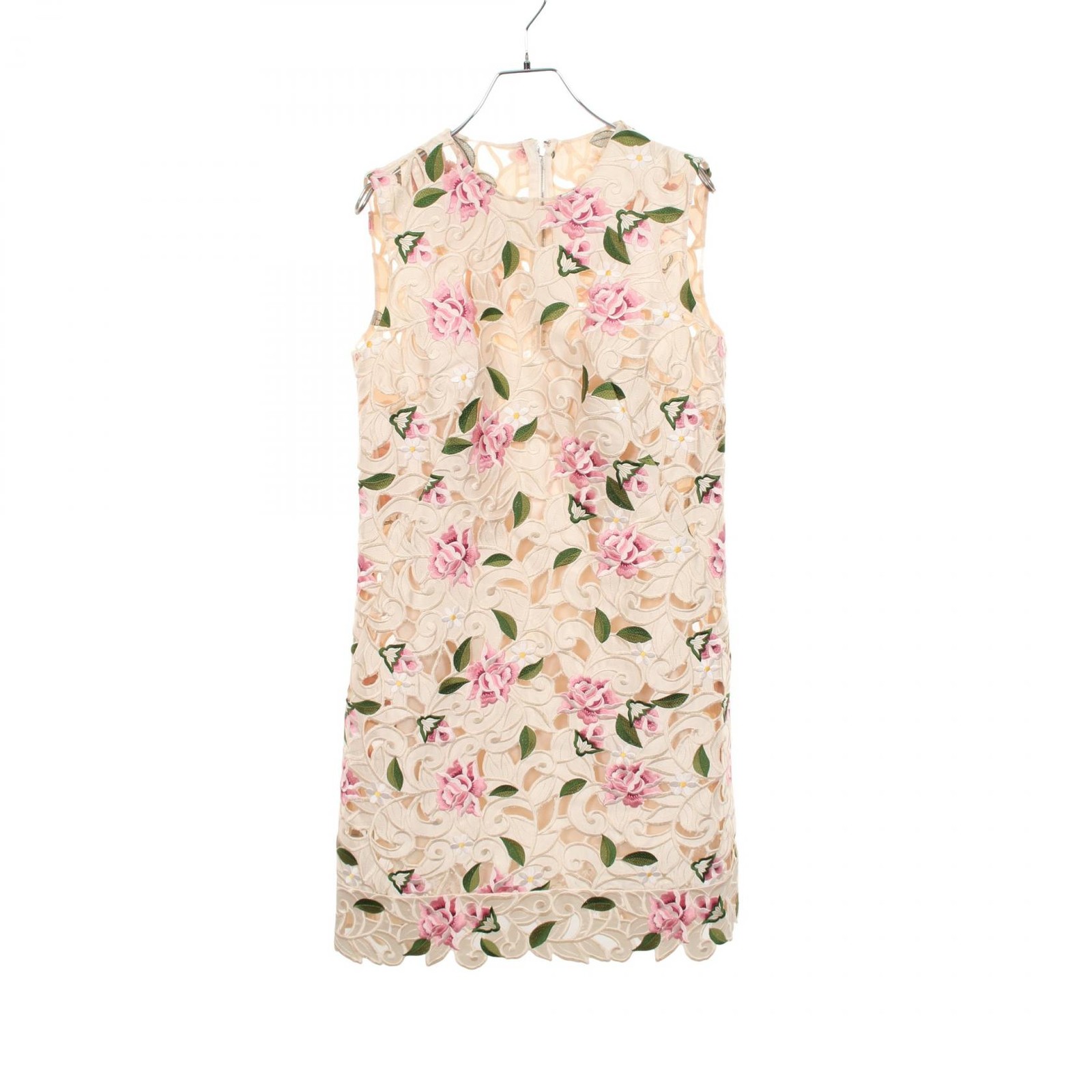 DOLCE & GABBANA Cut lace embroidery Dress #42 silk Nylon Beige Pink Green Used