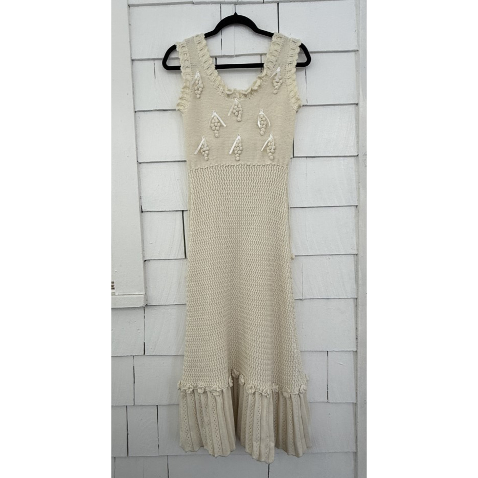 LaceMade Women’s L Cream Knit Midi Sweater Dress Ethereal Cottagecore Coquette