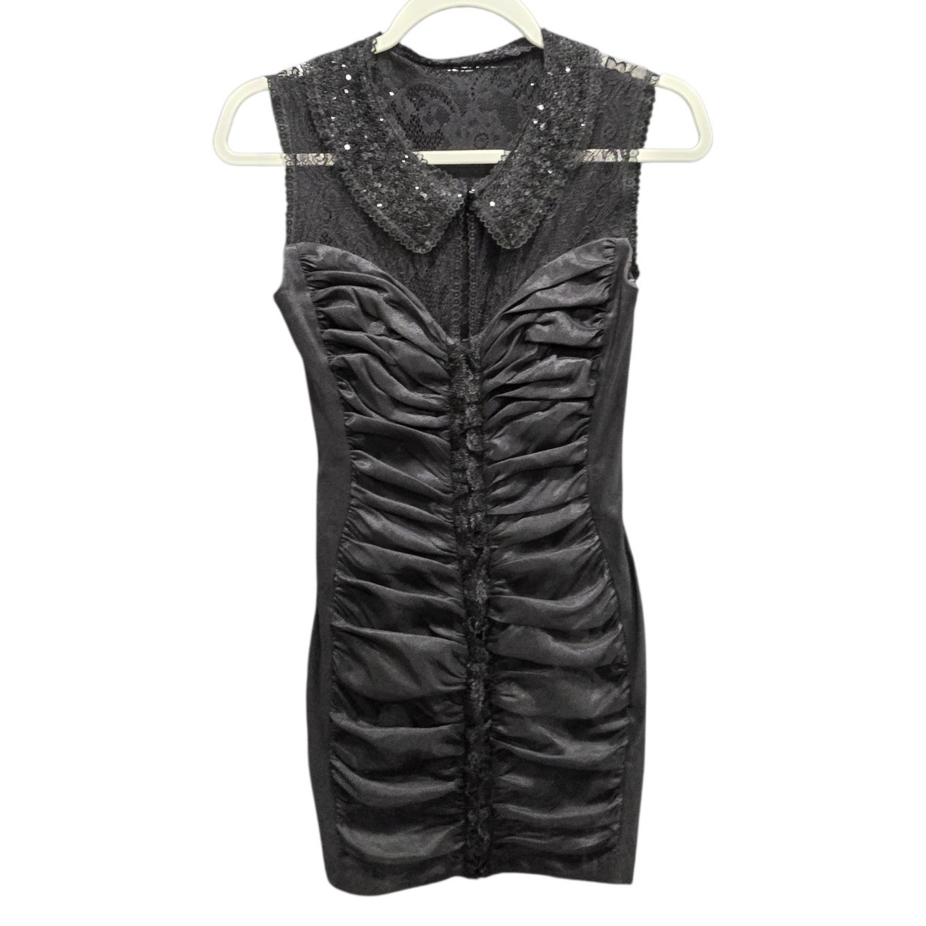 Jessica McClintock Black Lace Ruched Cocktail Dress Size 8 Quiet Luxury Glam