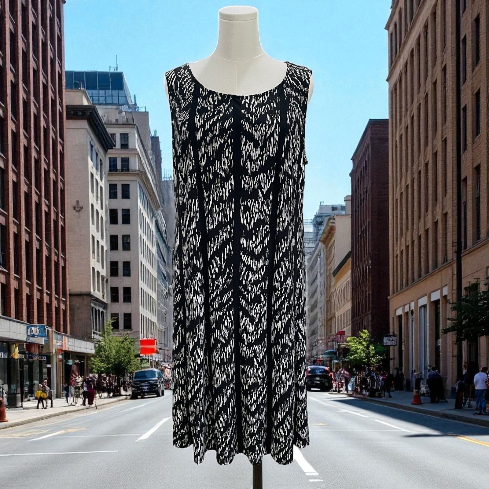 Roz And Ali Black White Sleeveless Shift Dress Size 16 Summer Casual Minimalist
