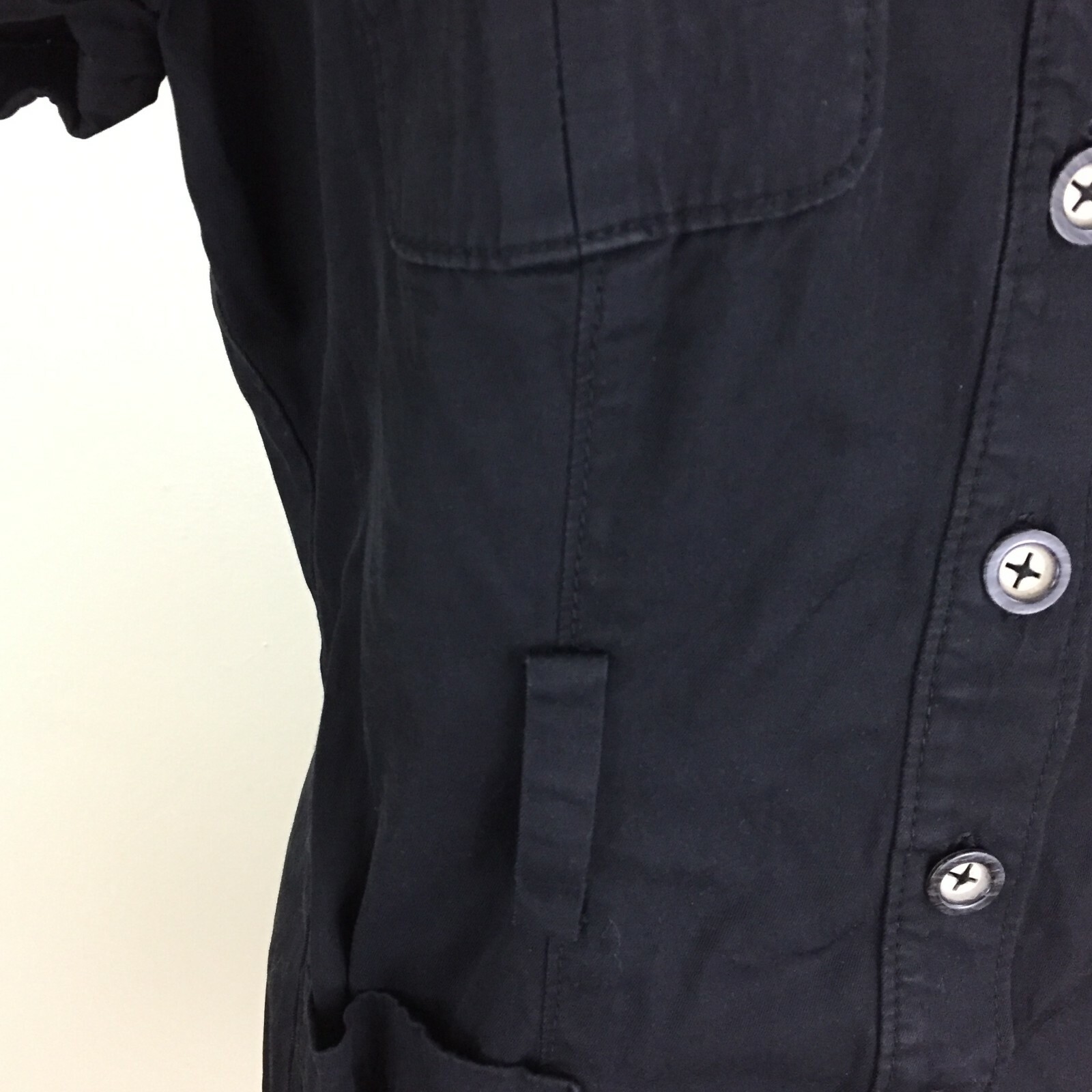 BEBE Black Short Cuffed Sleeve Button Lace Up Pockets Dress Womens sz 4-6