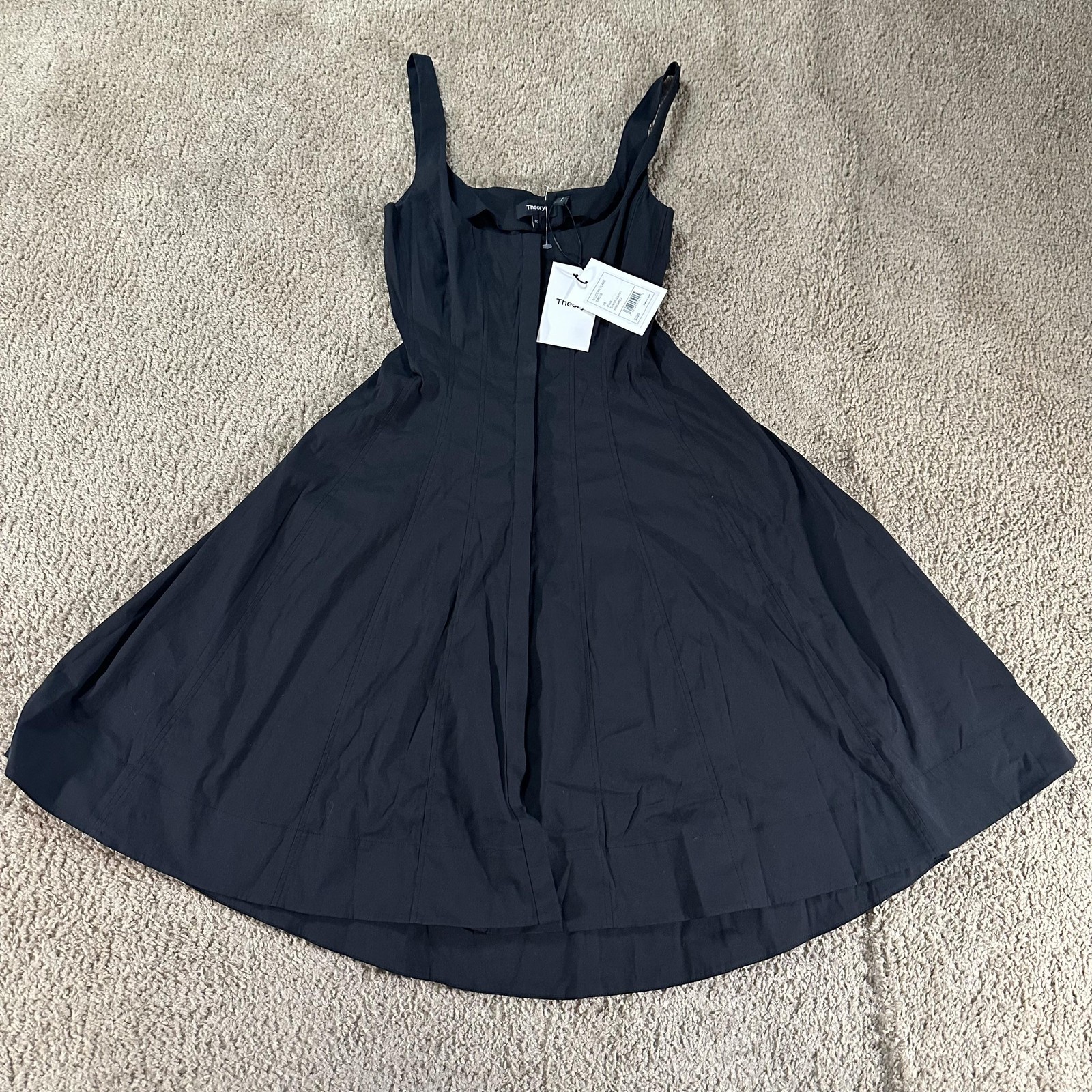 Theory Dress Womens 00 Black Modern Flare Stretch Cotton Hi Low Button Front