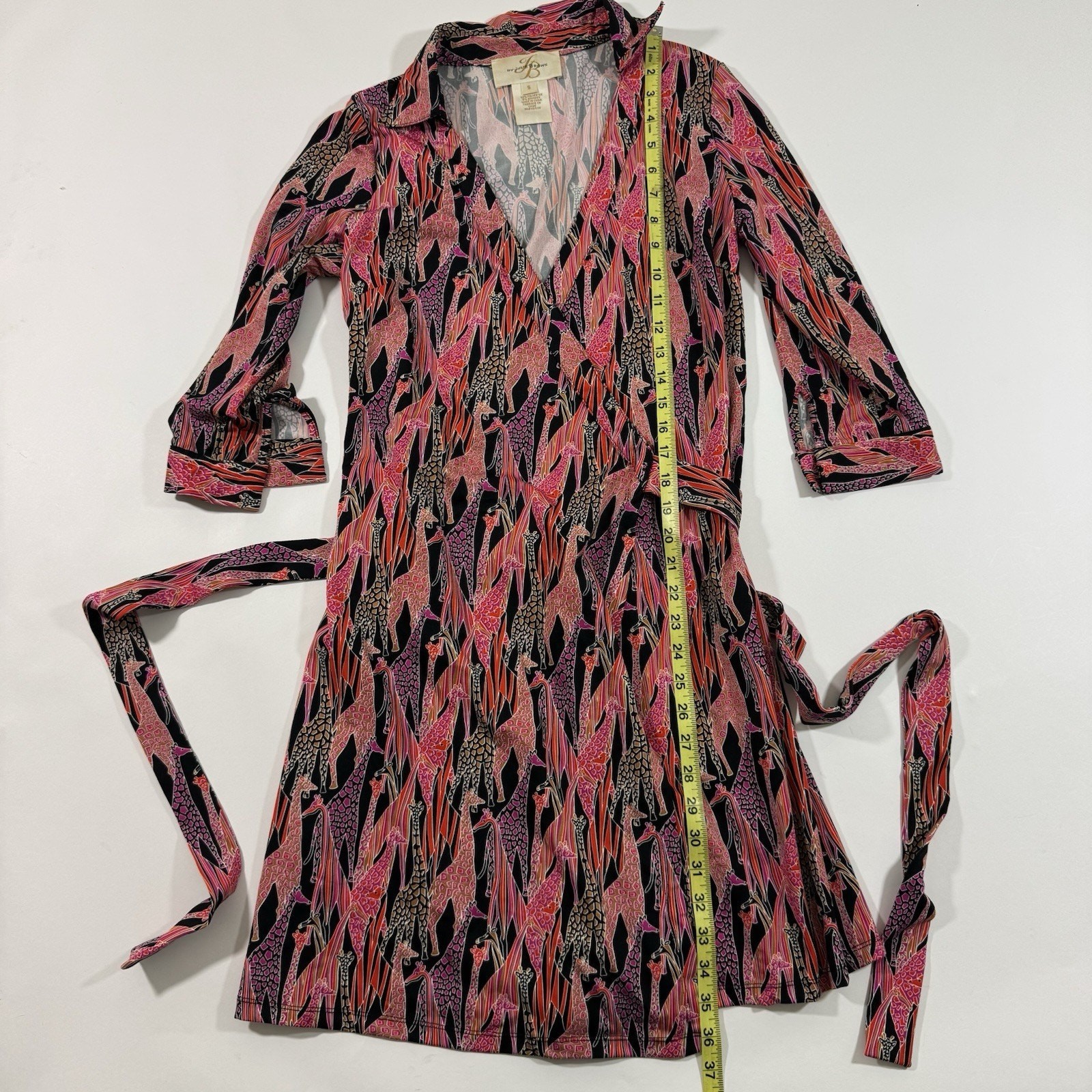 Julie Brown Wrap Dress Size Small Giraffe Print Black Pink