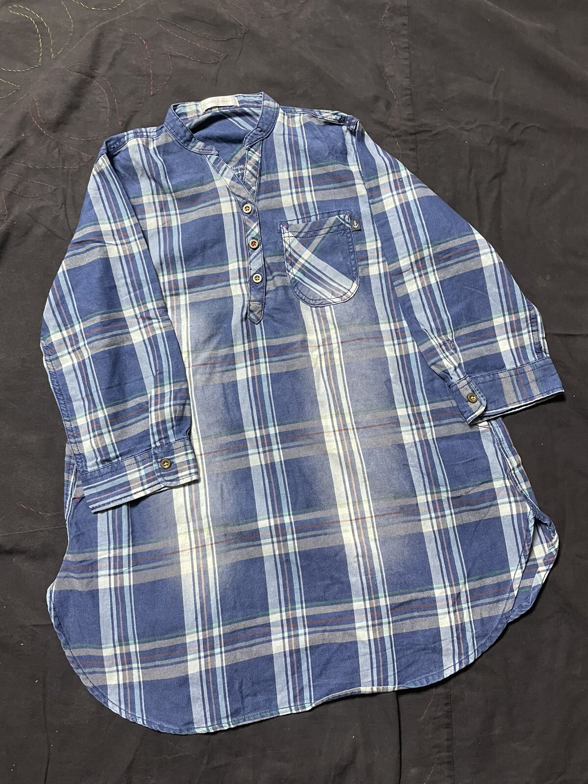 slowalk coast blue white purple green red plaid shirt/blouse dress size large