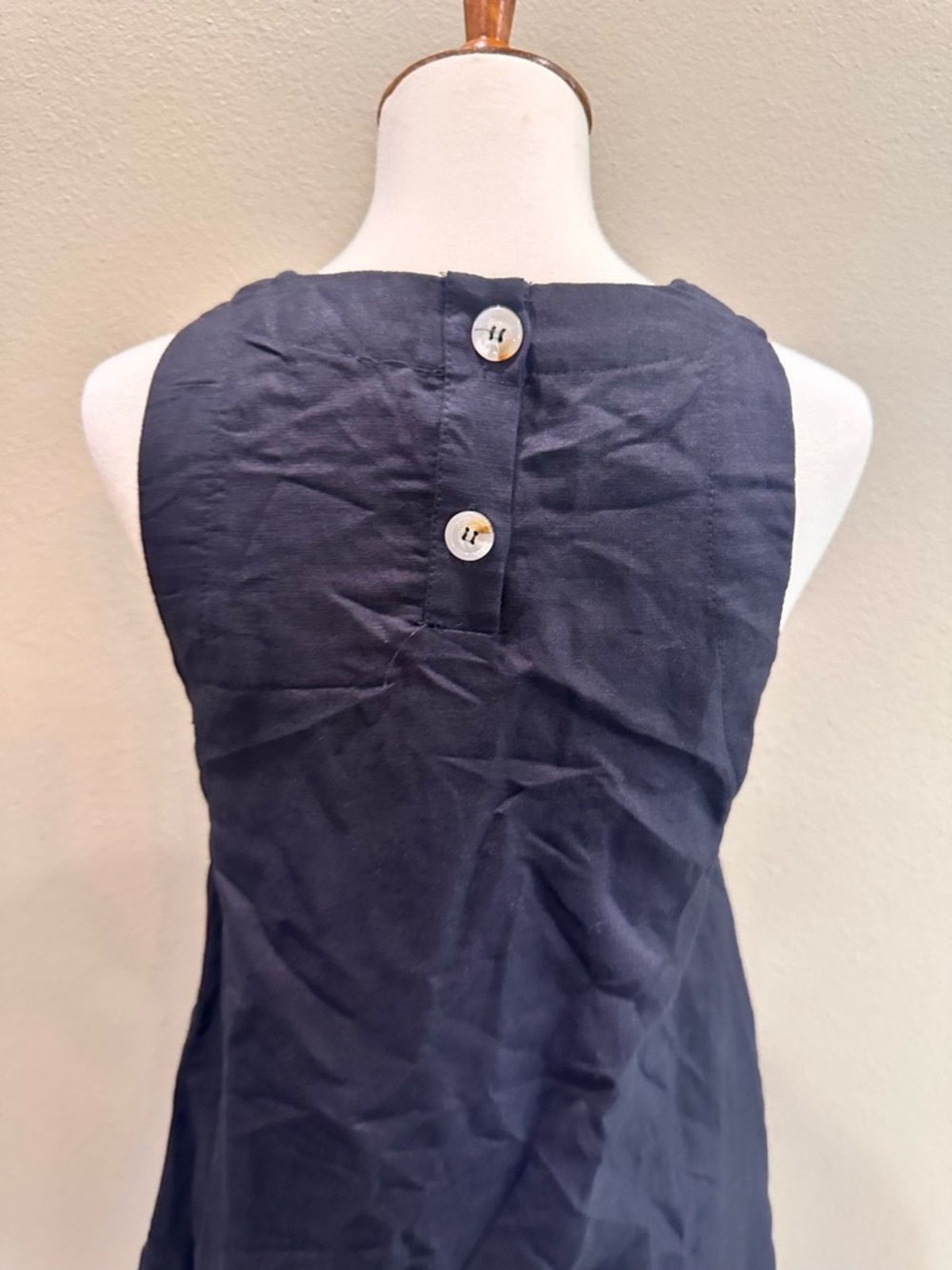 Mabel Linen Blend Summer Sundress Classic Black Sleeveless A-Line Dress Sz S