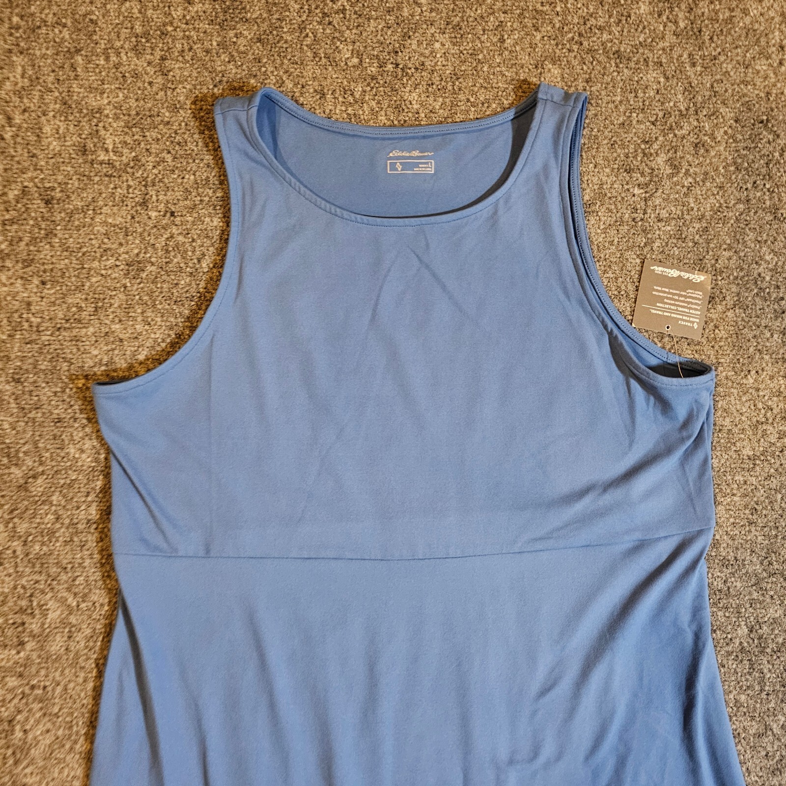 Eddie Bauer Dress Womens Large Blue Travex Fitted Sleeveless Stretch Casual Basi
