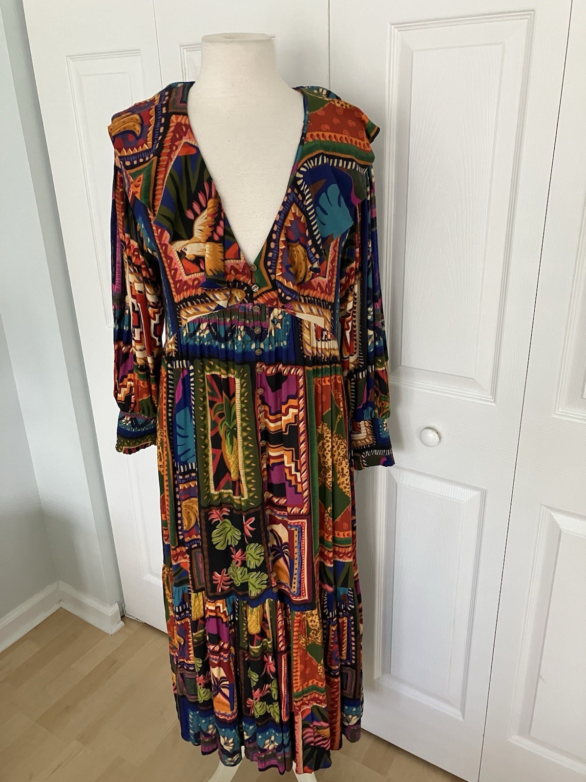 Farm Rio Patchwork Tapestry Ankle Dress Size X Small