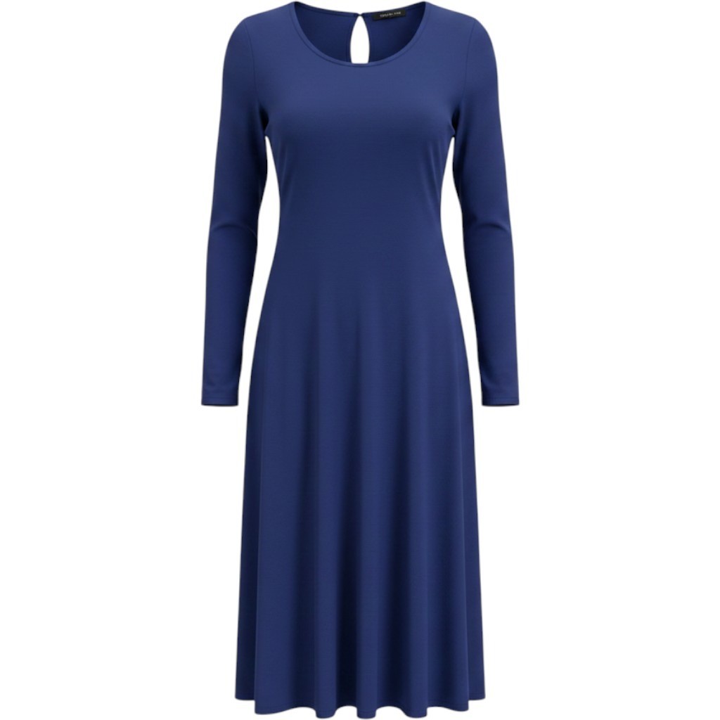 Eileen Fisher Royal Blue Jersey Knit Long Sleeve Keyhole Back Dress Medium