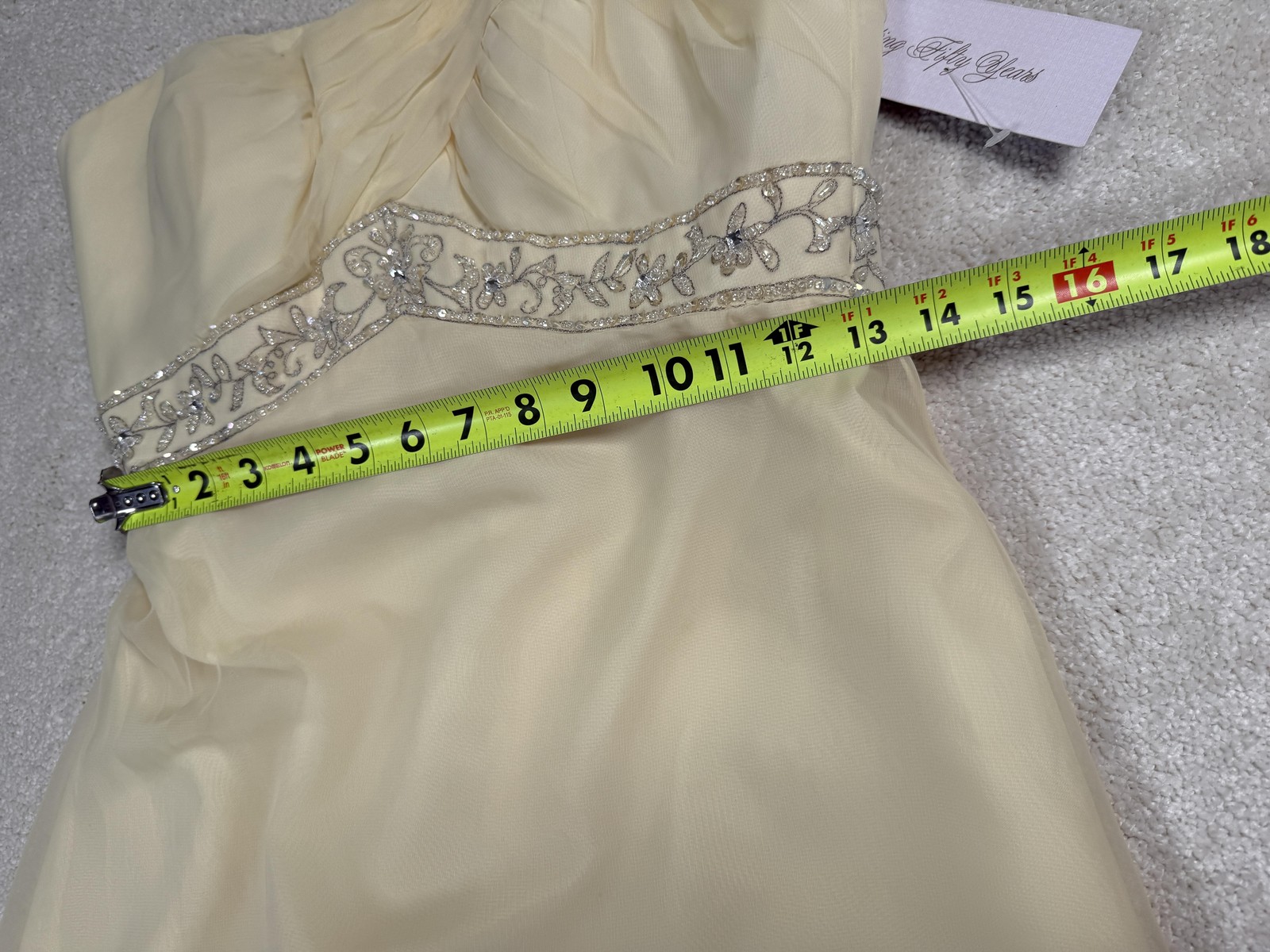Mori Lee Dress Womens 10 Yellow Strapless Sweetheart A-Line Chiffon Rhinestone