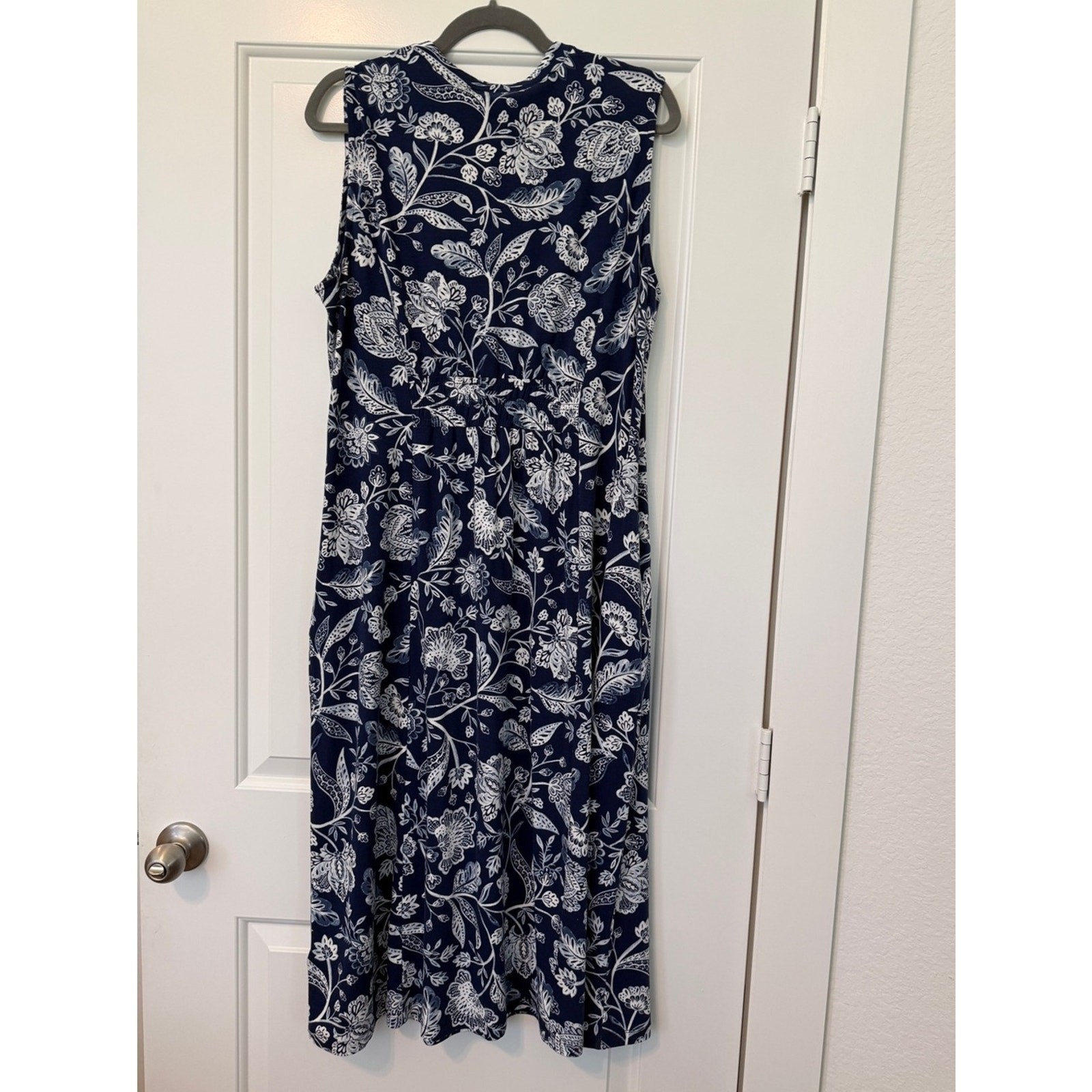 Coldwater Creek Navy Blue and White Floral Midi Dress Pockets Excellent Large