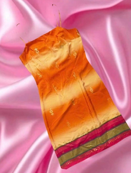 VTG Y2K BOHO Sari Ombré Sunset Festival Hippie Mini Dress California Concepts 9