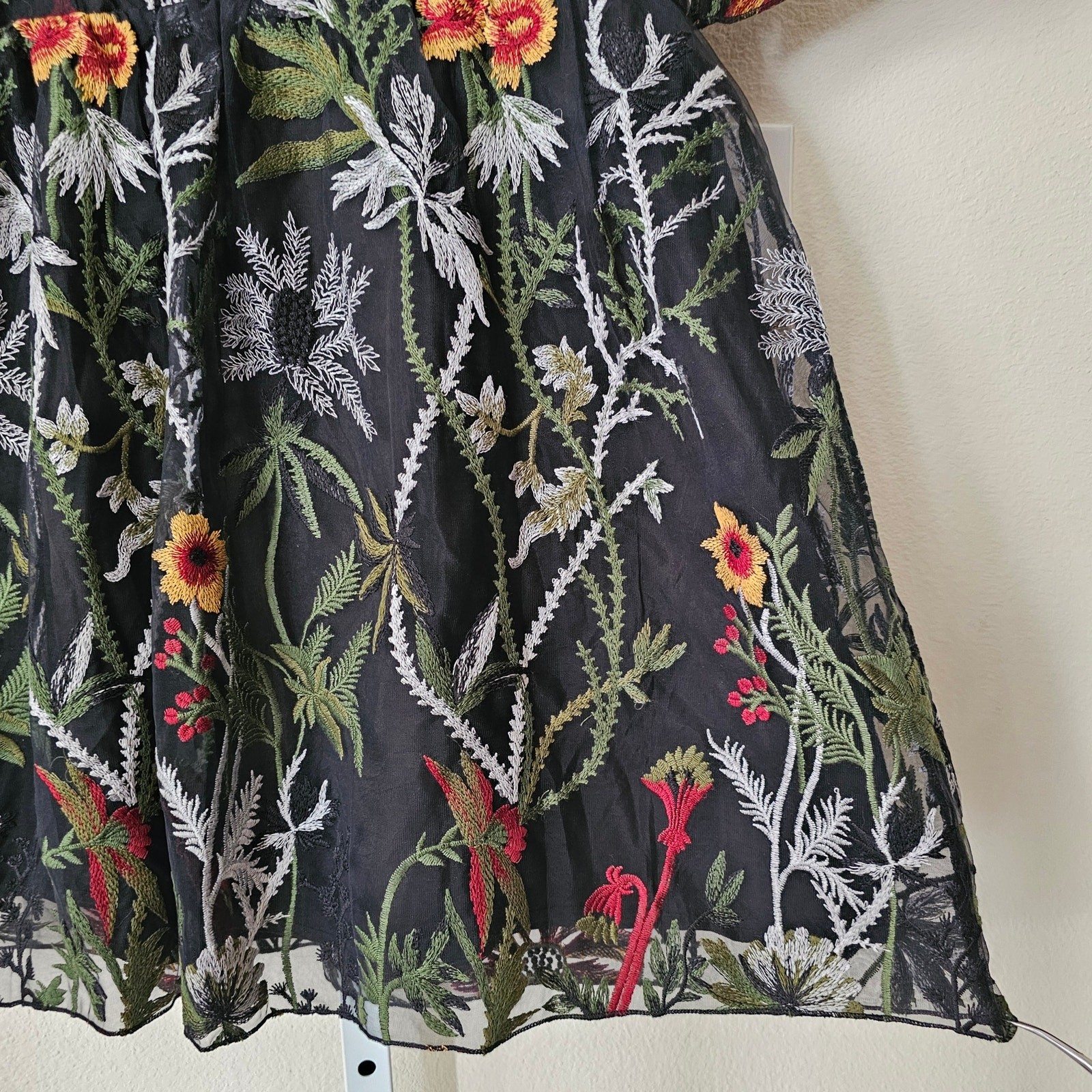 DISTURBIA NWT Wildflower Embroidered Floral Boho Goth Mesh Mini Dress Sz US 8